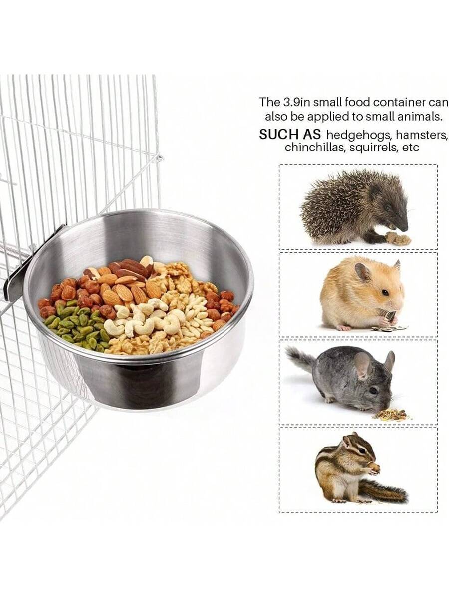 Silver stainless steel bird feeder cup and water bowl for parrots