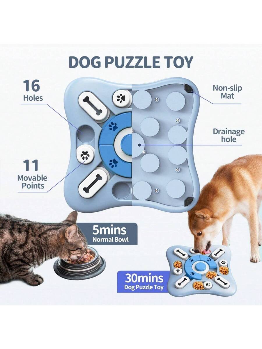 Multicolor cartoon dog intelligence training puzzle toy made of PP material for interactive treat dispensing and slow feeding.