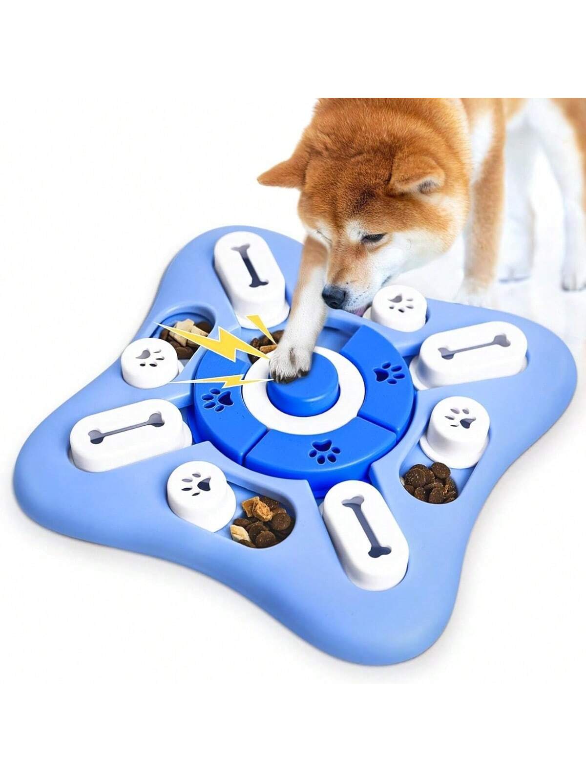 Multicolor cartoon dog intelligence training puzzle toy made of PP material for interactive treat dispensing and slow feeding.