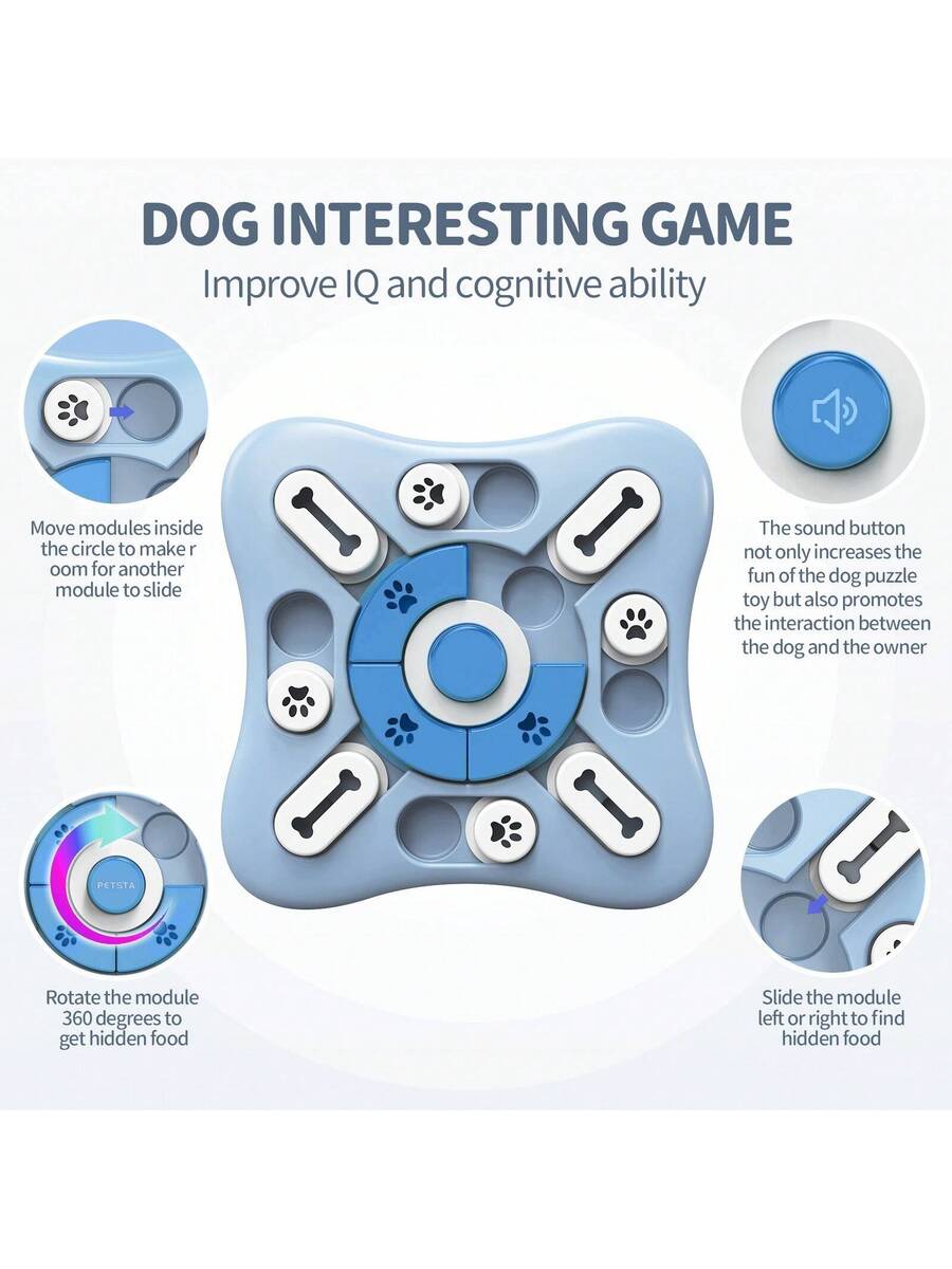 Multicolor cartoon dog intelligence training puzzle toy made of PP material for interactive treat dispensing and slow feeding.