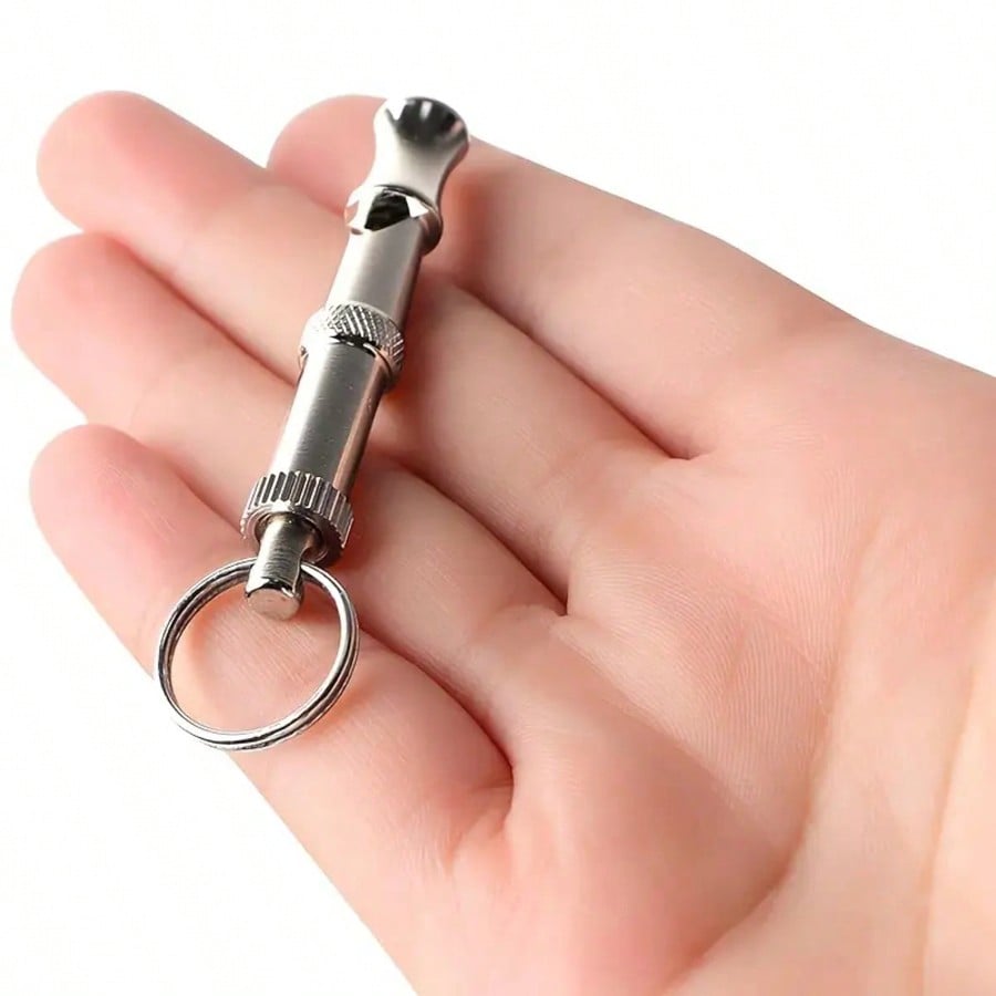 Adjustable Pitch Dog Whistle With Keychain, Professional Pet Training Whistle To Stop Barking, No Battery Required, Silver Tone