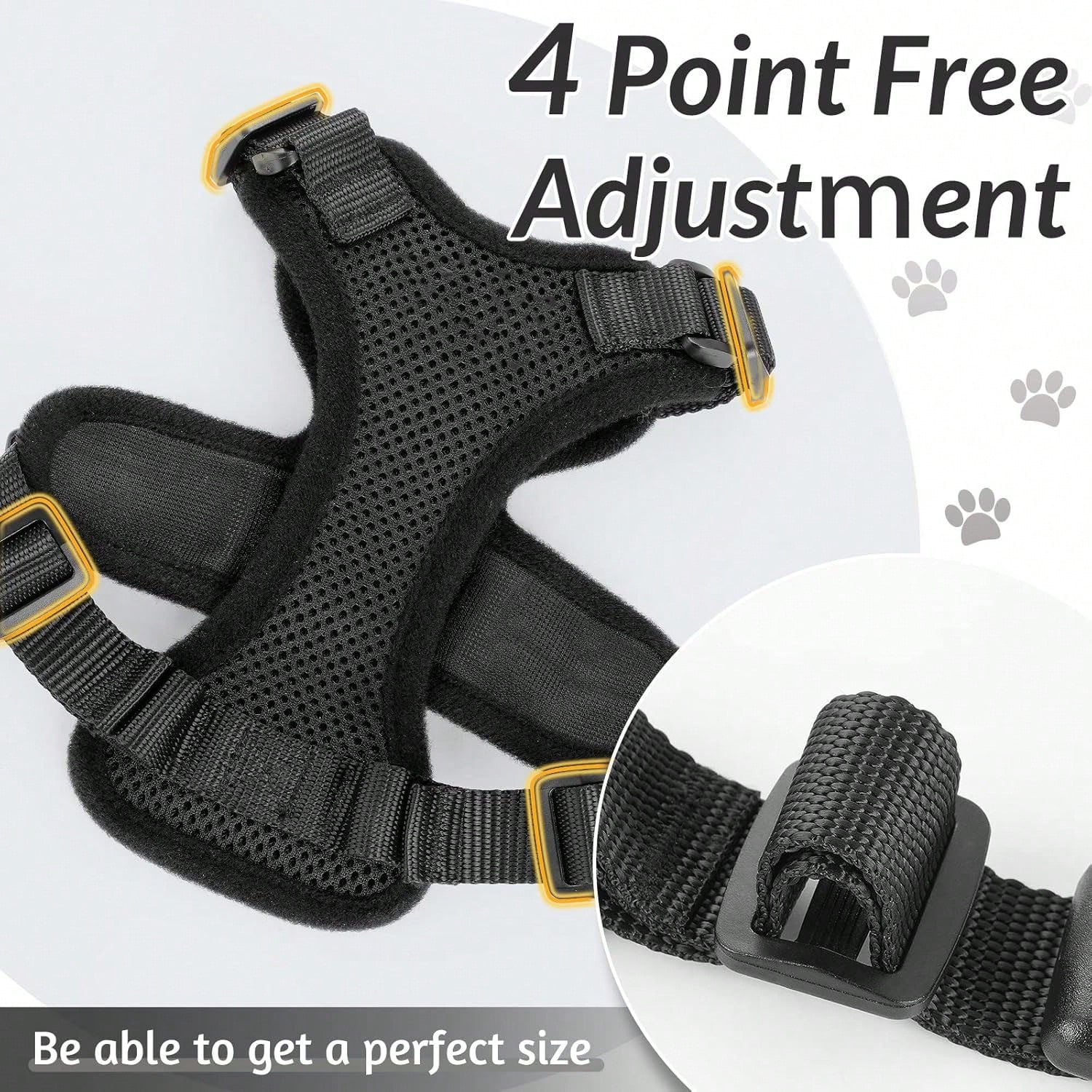 Black adjustable polyester cat harness vest with matching leash, escape-proof design, breathable reflective jacket style for walking and easy control