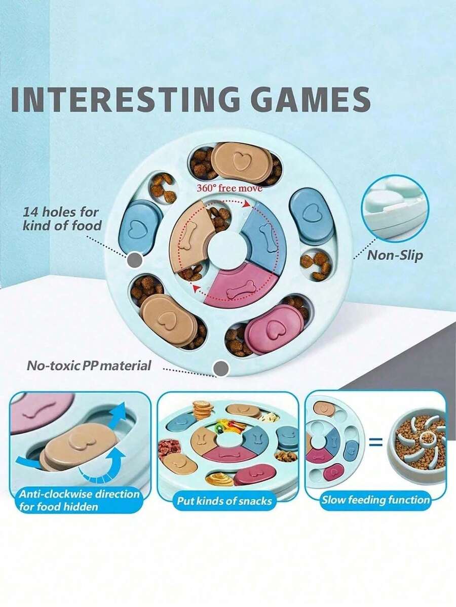 Multicolor PP plastic interactive dog puzzle slow feeder bowl for dogs and cats.