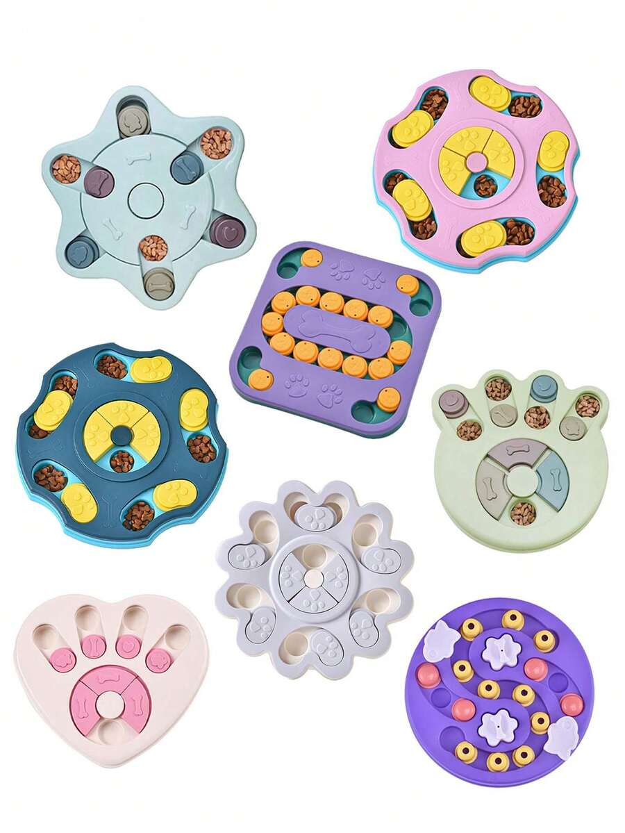 Multicolor PP plastic interactive dog puzzle slow feeder bowl for dogs and cats.