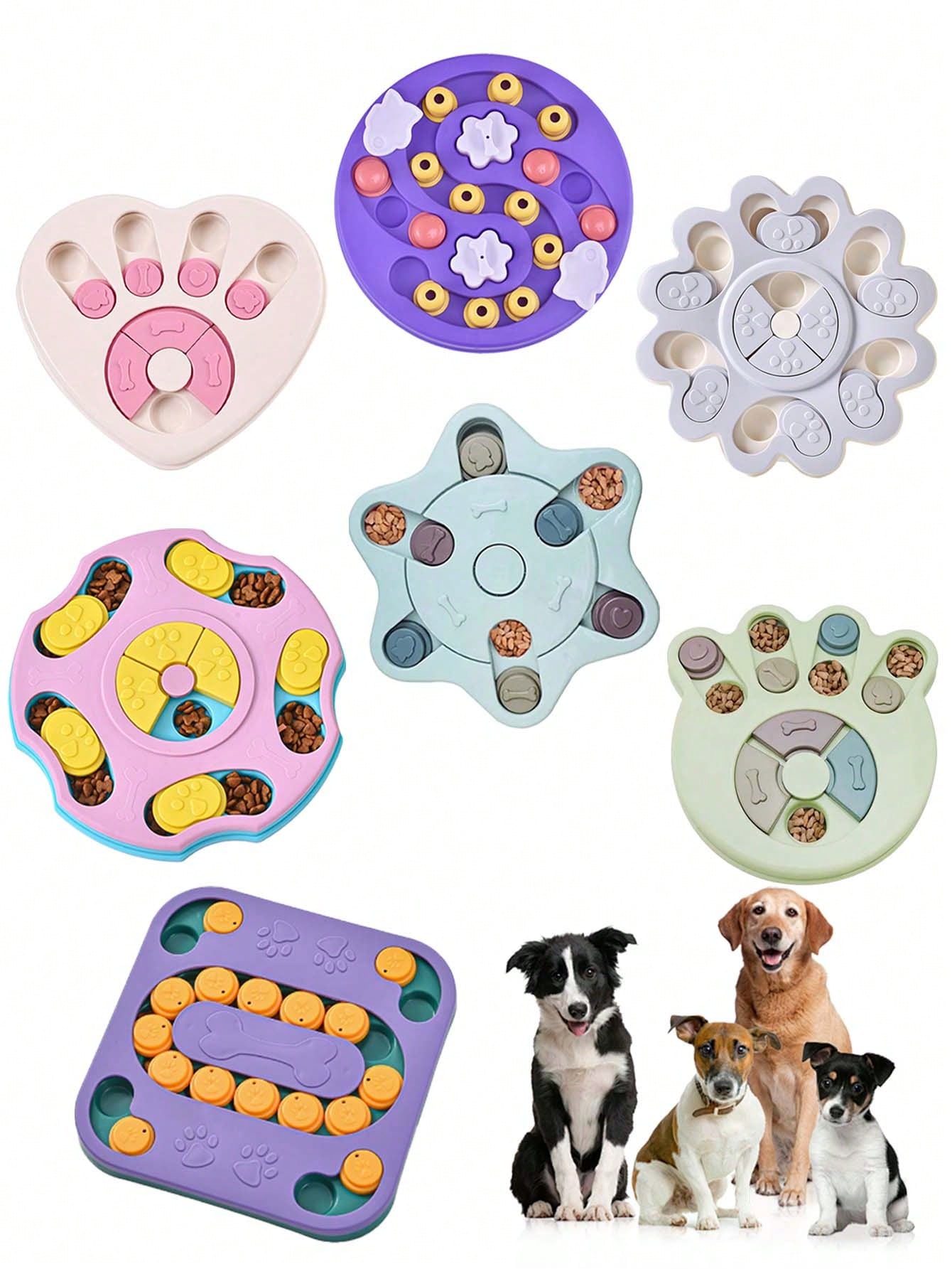 Multicolor PP plastic interactive dog puzzle slow feeder bowl for dogs and cats.