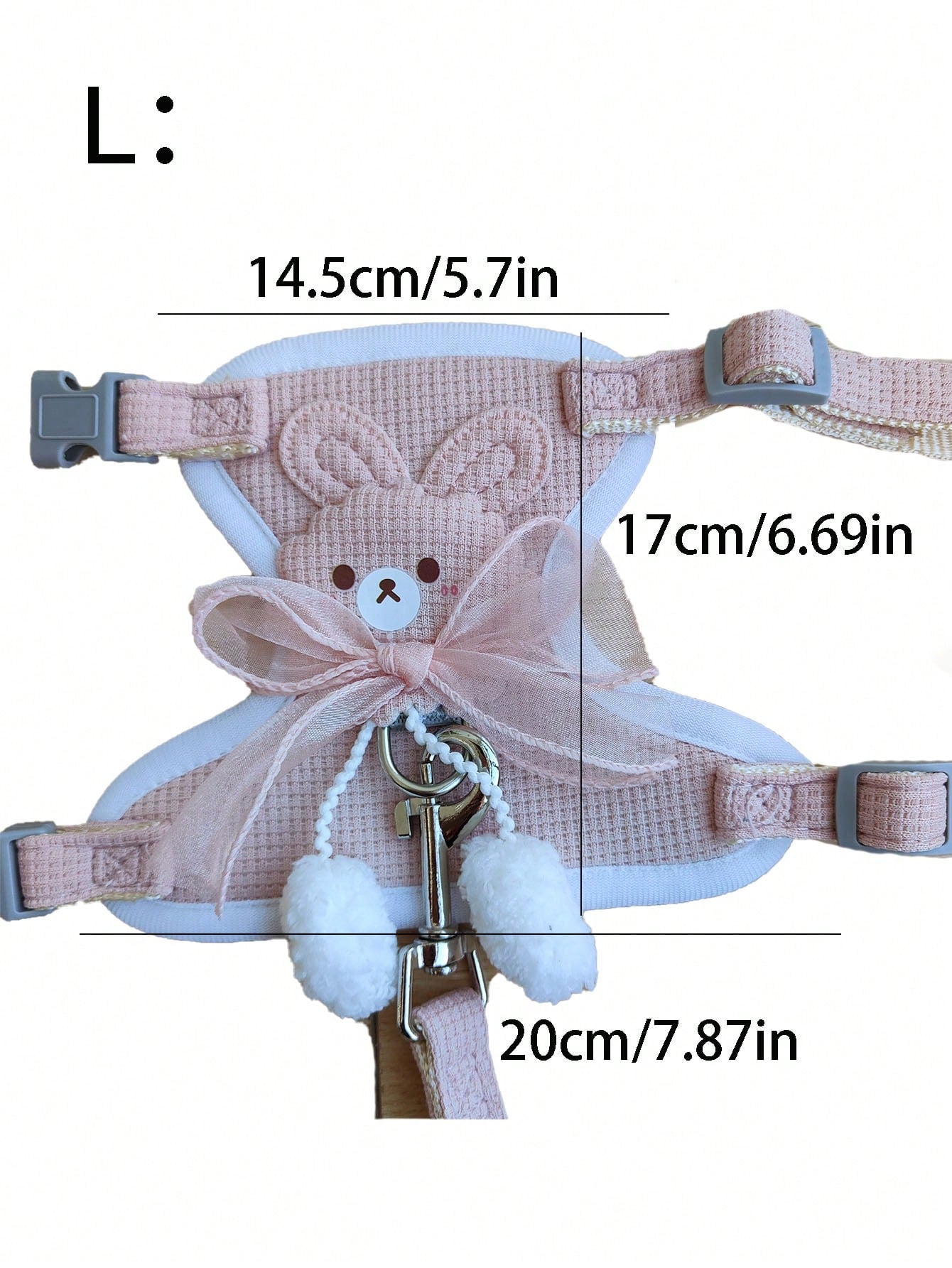 Pink adjustable acrylic pet leash and harness for cats and dogs, escape-proof design for outdoor walking