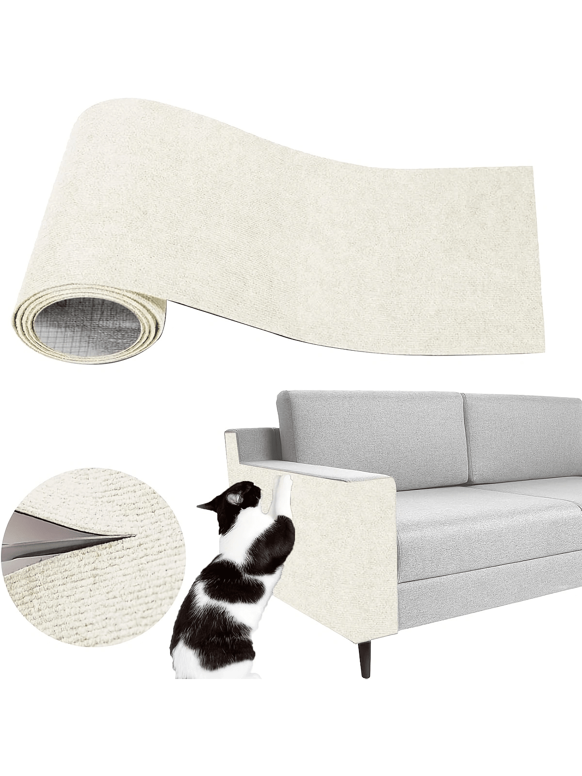 Khaki self-adhesive trimmable cat scratching mat carpet designed as a furniture protector for cats