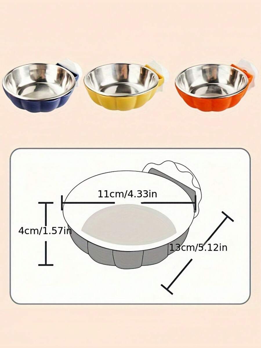 Orange pumpkin shaped raised pet bowl with a detachable stainless steel insert for small animals.