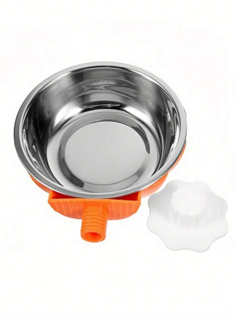Orange pumpkin shaped raised pet bowl with a detachable stainless steel insert for small animals.