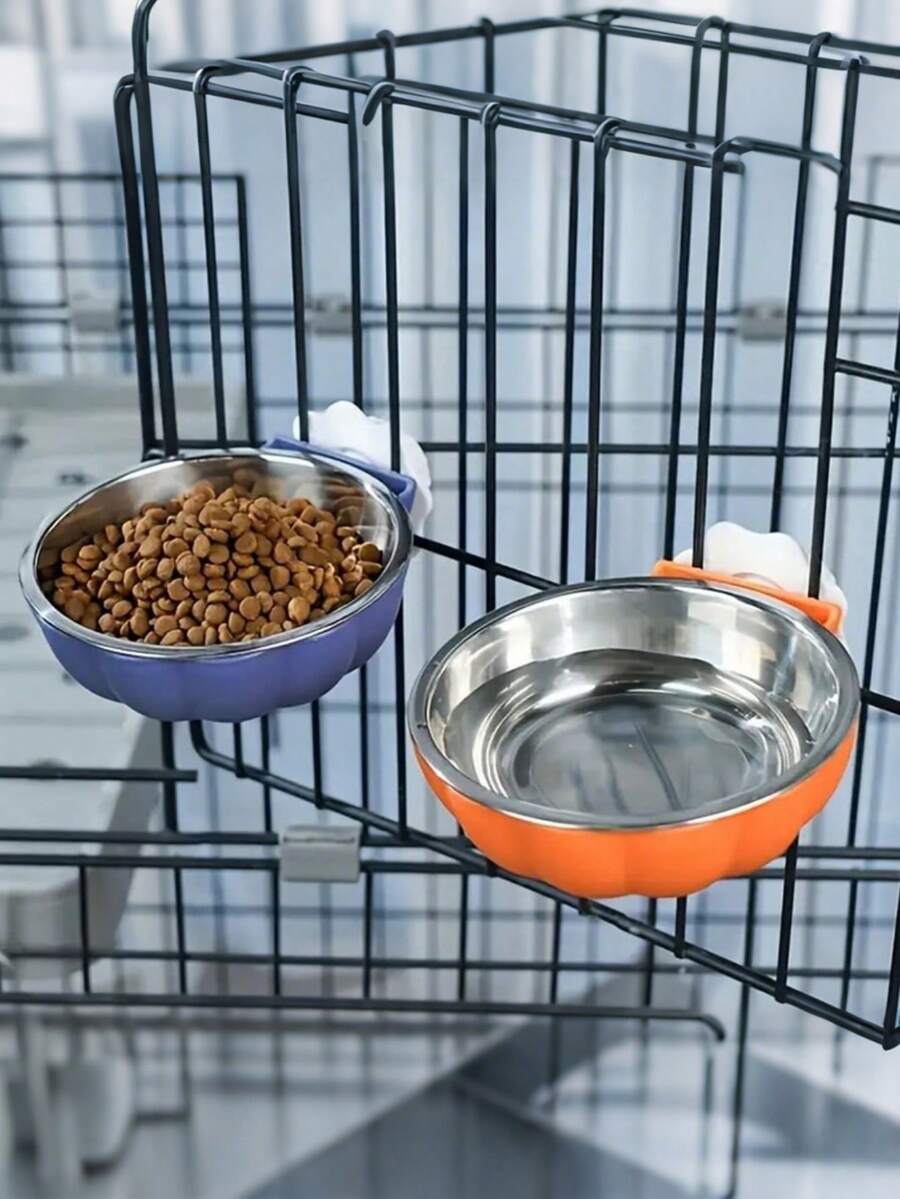 Orange pumpkin shaped raised pet bowl with a detachable stainless steel insert for small animals.
