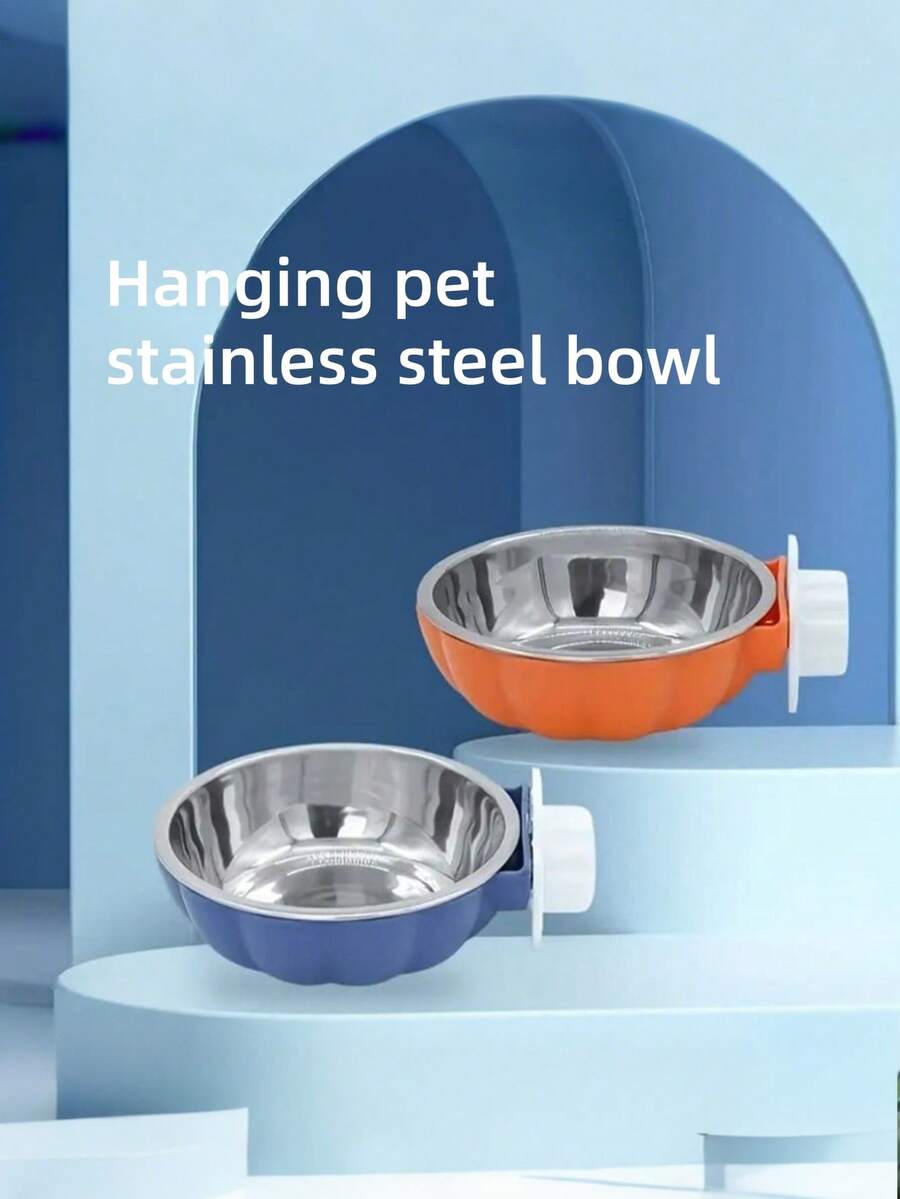 Orange pumpkin shaped raised pet bowl with a detachable stainless steel insert for small animals.