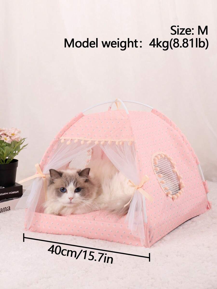 Pink floral pattern pet tent for small cats and dogs made from breathable polyester fabric