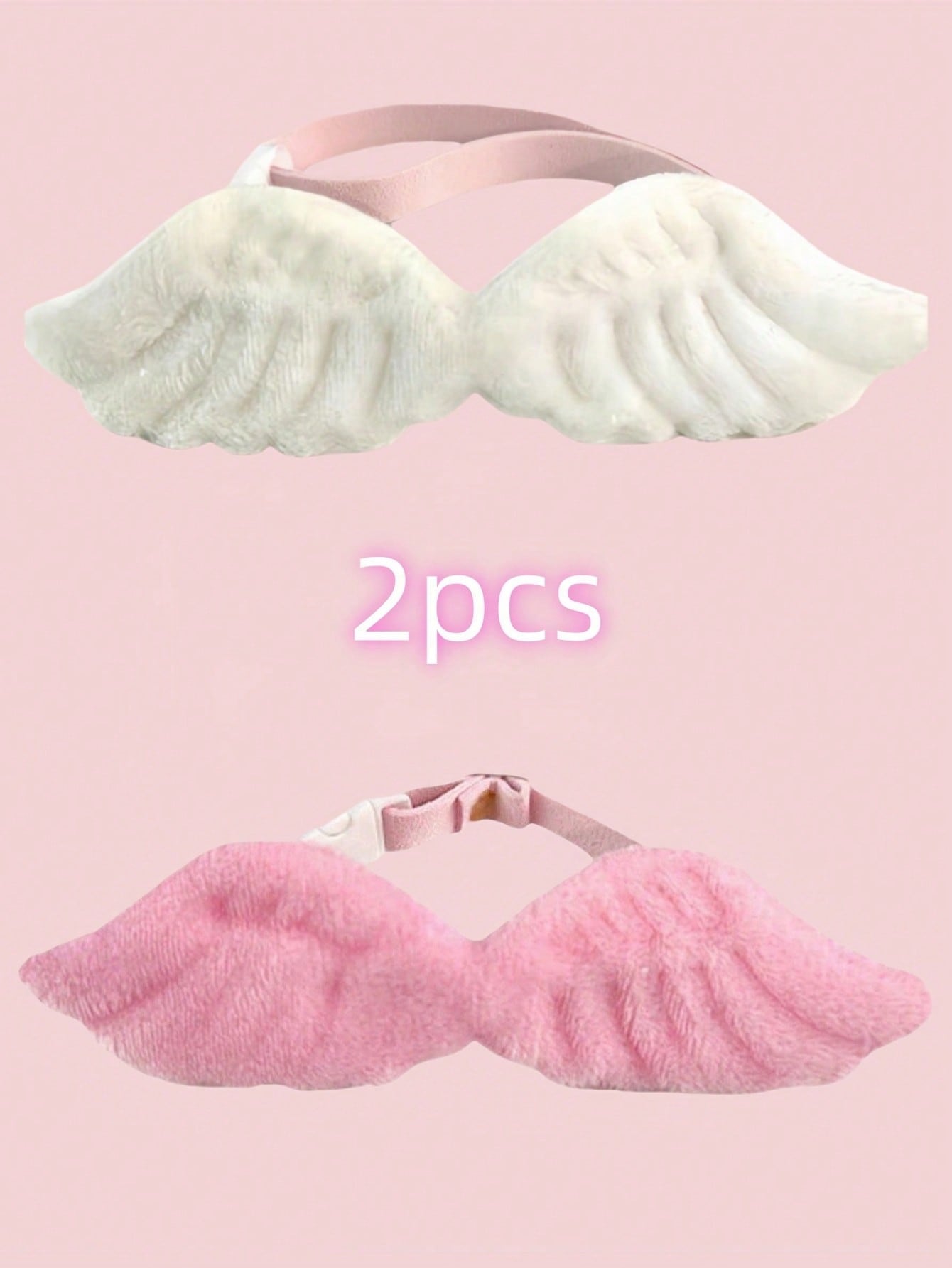 Pink pet angel wing collar accessory with white bow tie costume detail for cats and dogs, suitable for Halloween and Christmas pet apparel