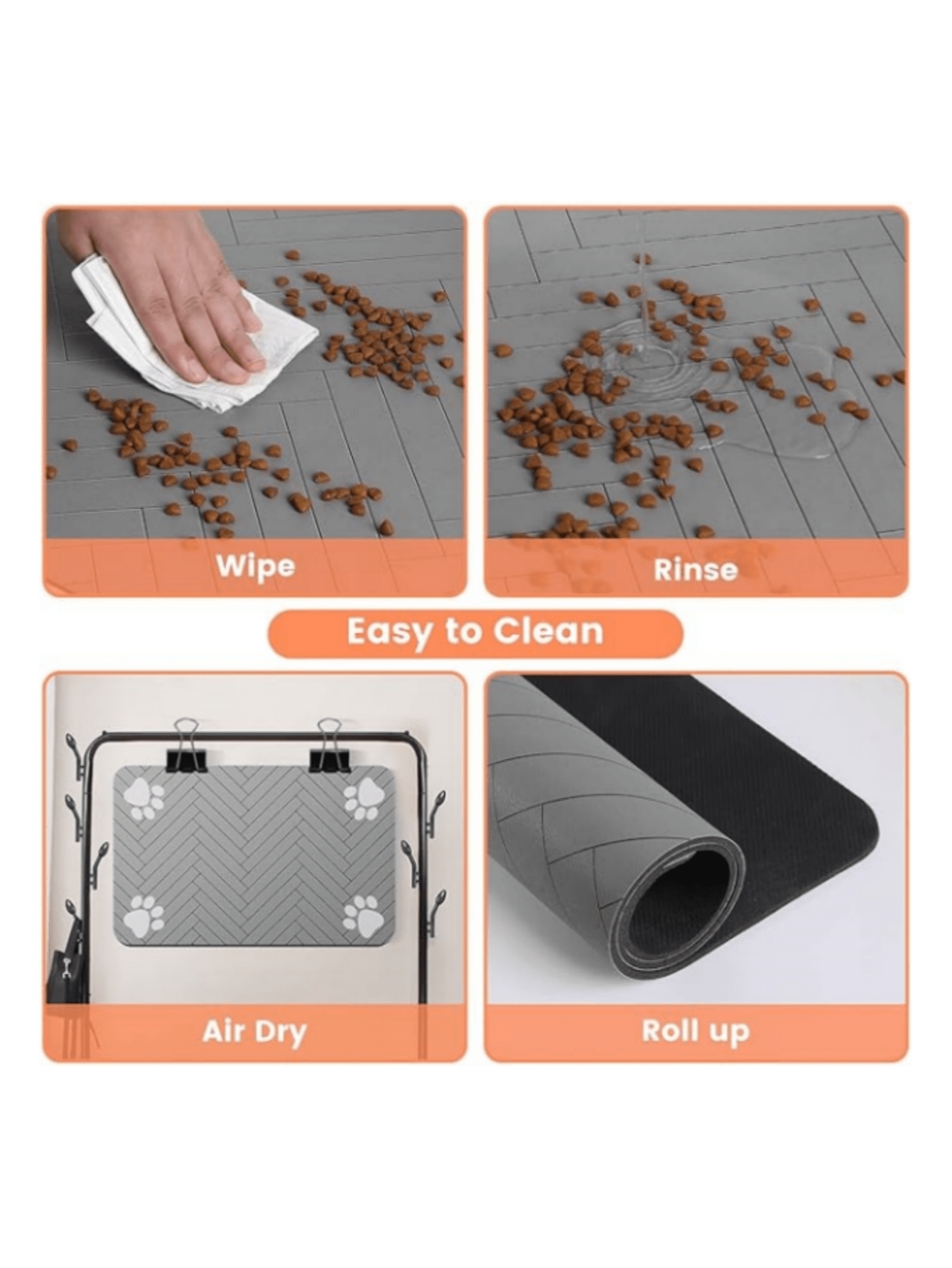 Quick-drying cartoon pet feeding mat for cats and dogs featuring an absorbent splash-proof polyester design.