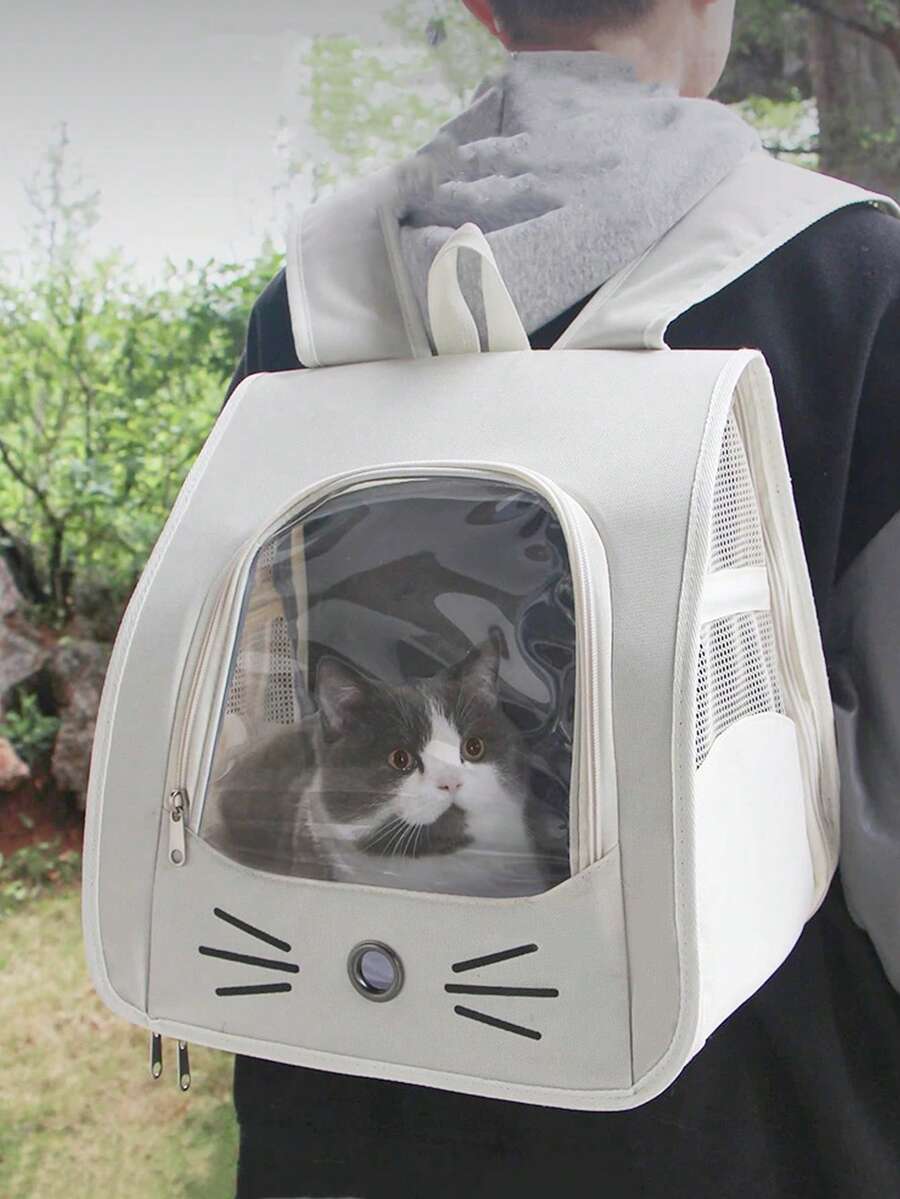 Multicolor transparent breathable pet backpack carrier made of Oxford polyester fabric with shoulder strap for small dogs and cats up to 13lbs.