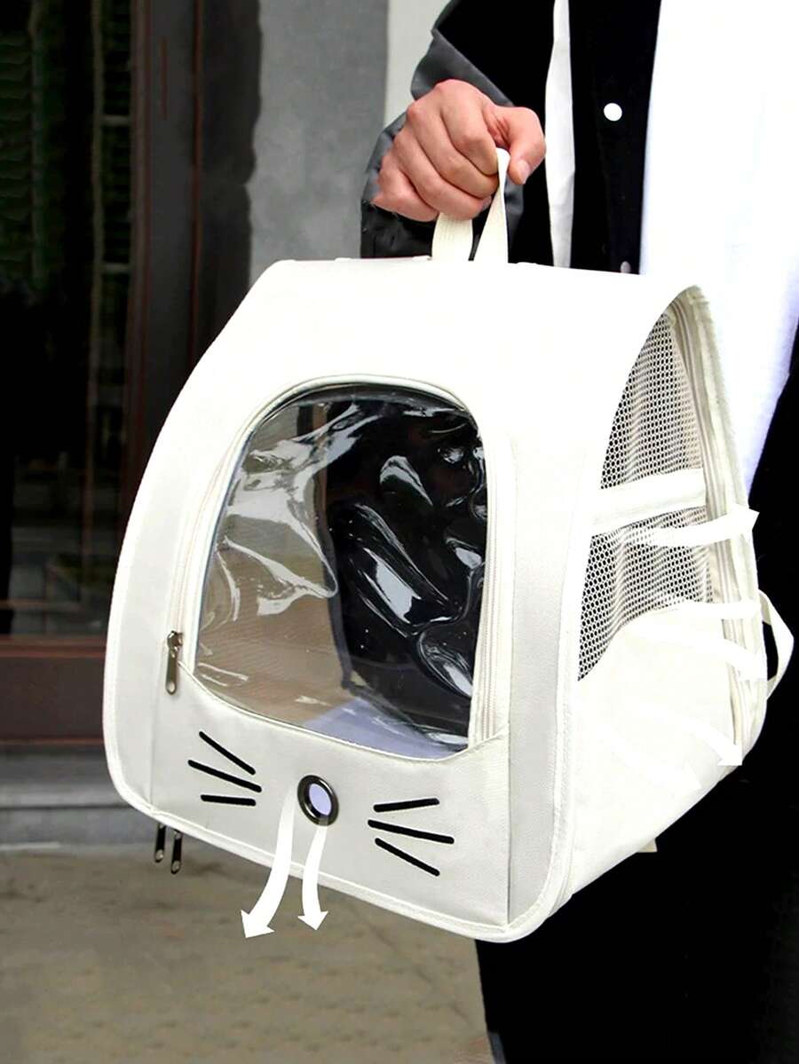 Multicolor transparent breathable pet backpack carrier made of Oxford polyester fabric with shoulder strap for small dogs and cats up to 13lbs.