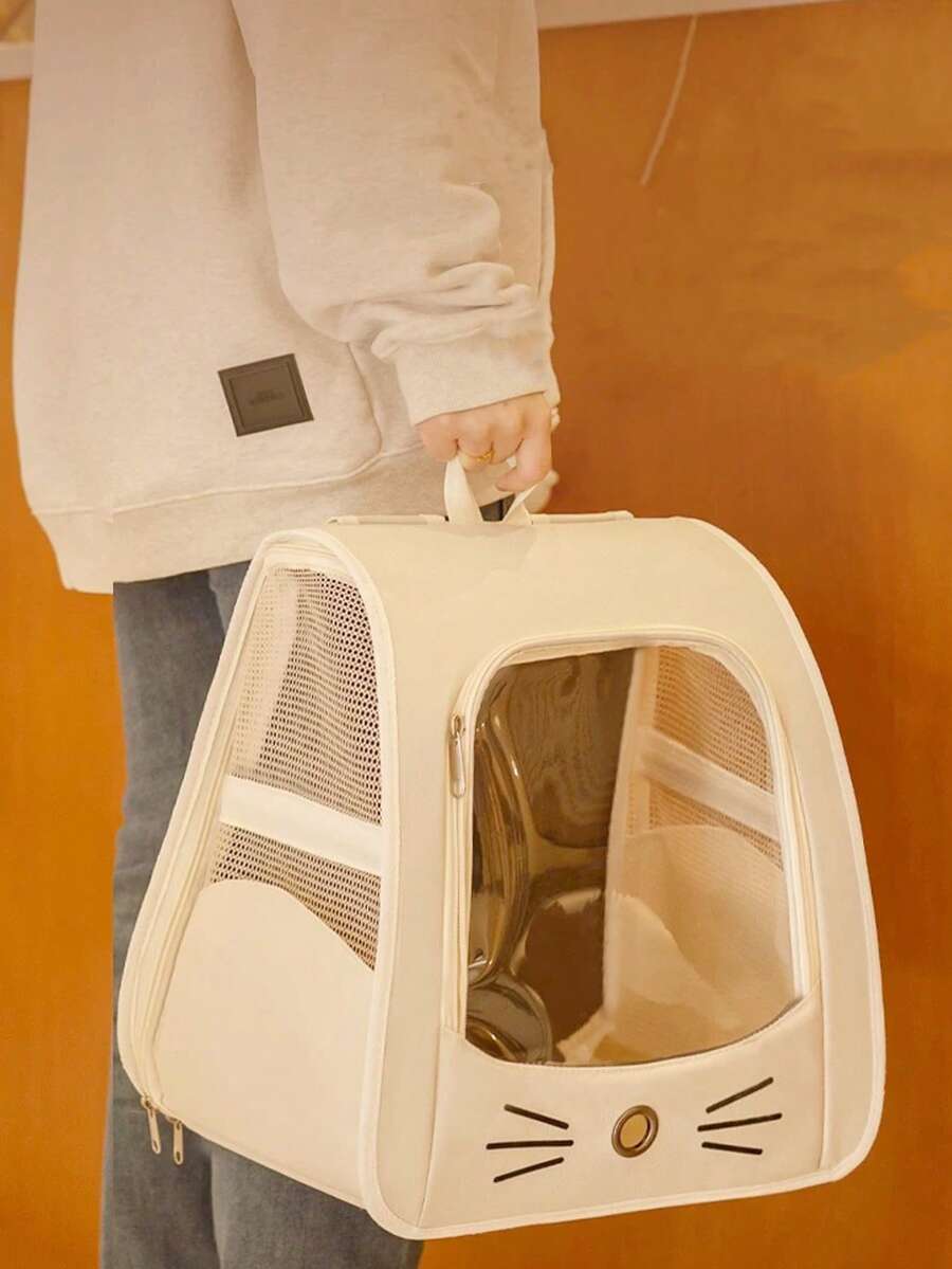 Multicolor transparent breathable pet backpack carrier made of Oxford polyester fabric with shoulder strap for small dogs and cats up to 13lbs.