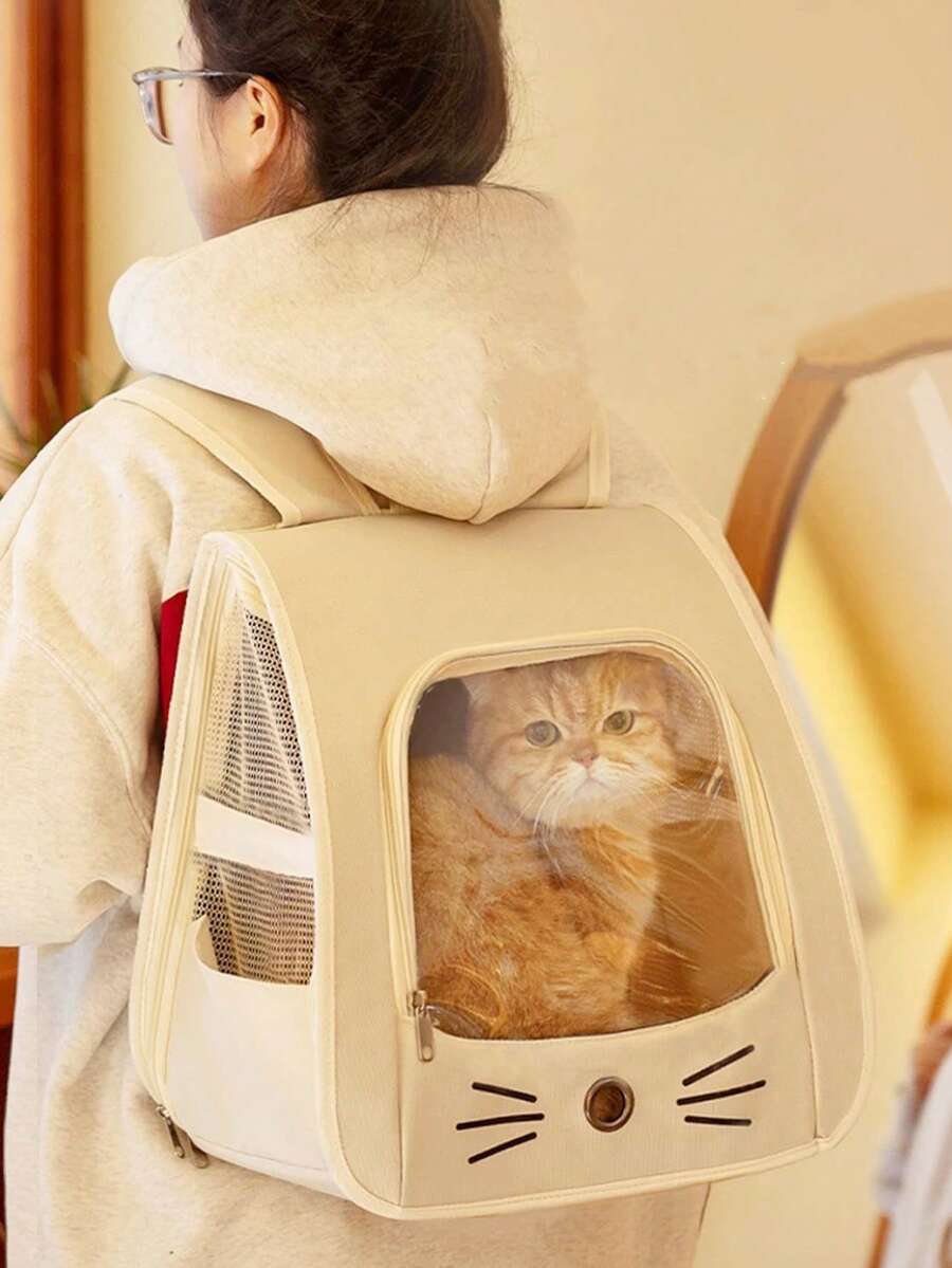 Multicolor transparent breathable pet backpack carrier made of Oxford polyester fabric with shoulder strap for small dogs and cats up to 13lbs.