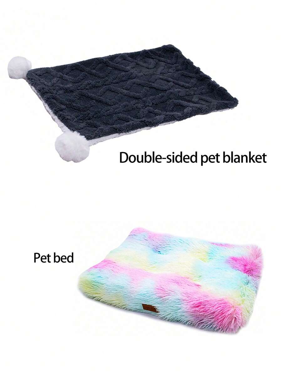 Multicolor washable plush pet crate bed and anti-slip sleeping mat for dogs and cats