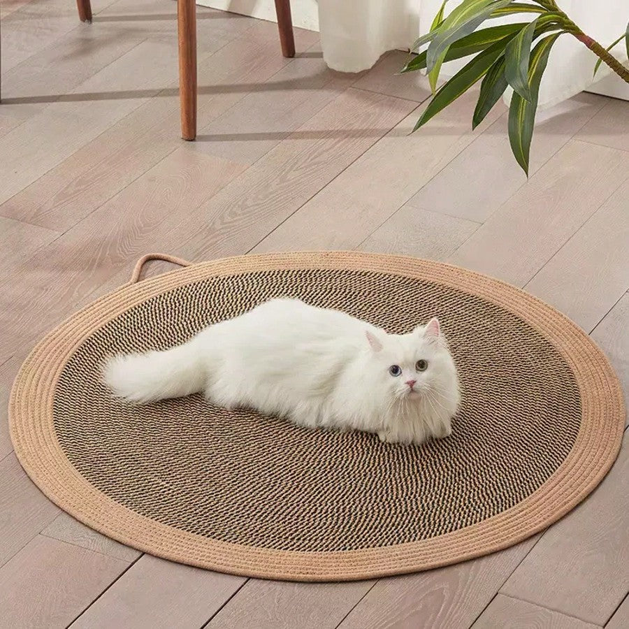 Multicolor non-shed rope woven cat scratching pad designed for pet scratching and lounging