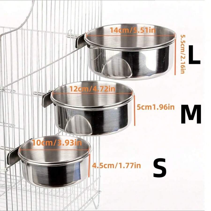 Silver stainless steel bird feeder cup and water bowl for parrots