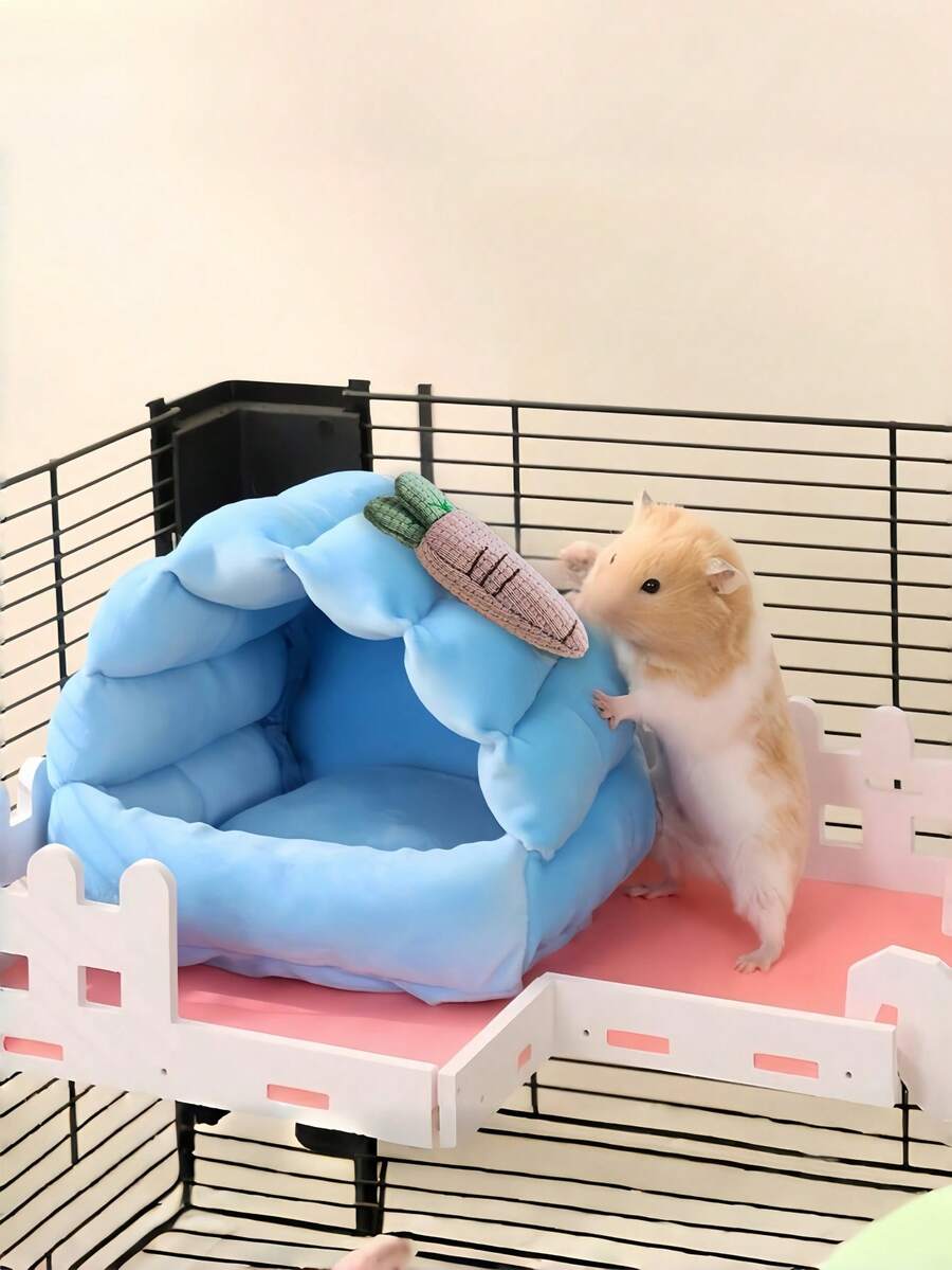 Multicolor flower branch print hamster hammock and heating pet nest bed hanging inside a cage for small pets like hamsters, squirrels, and hedgehogs.
