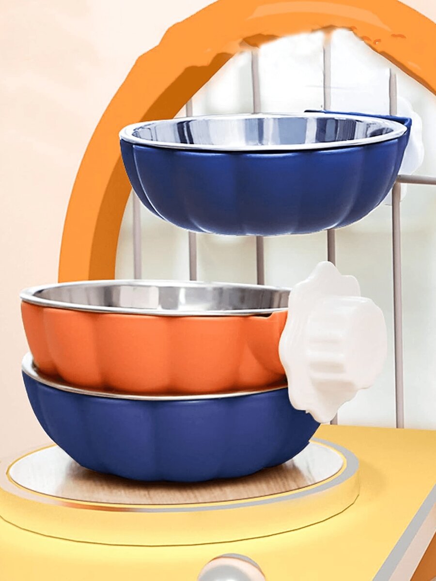Blue detachable pet cage hanging food and water bowl with safety lid for small animals like hamsters and rats