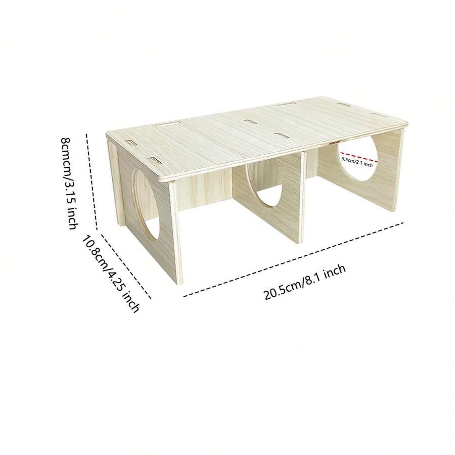 Multicolor wooden multi-chamber hamster house maze featuring 3-room hideouts and exploring tunnels for small pets.