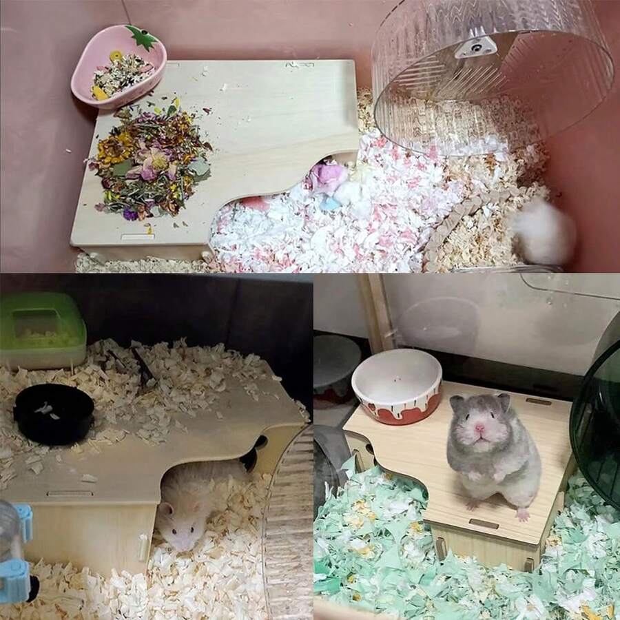 Multicolor wooden multi-chamber hamster house maze featuring 3-room hideouts and exploring tunnels for small pets.