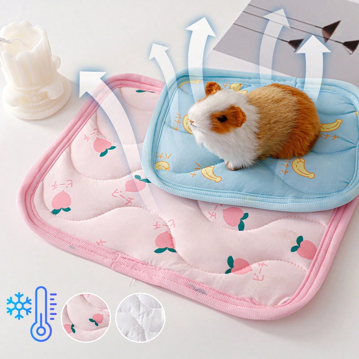 1pc Cute Fruit Pattern Pet Cooling Mat, Summer Ice Silk Breathable Anti-Slip Washable Pet Bed Mat, Essential For Small Animals Cats Dogs Rabbits, Indoor Outdoor Cage Liner