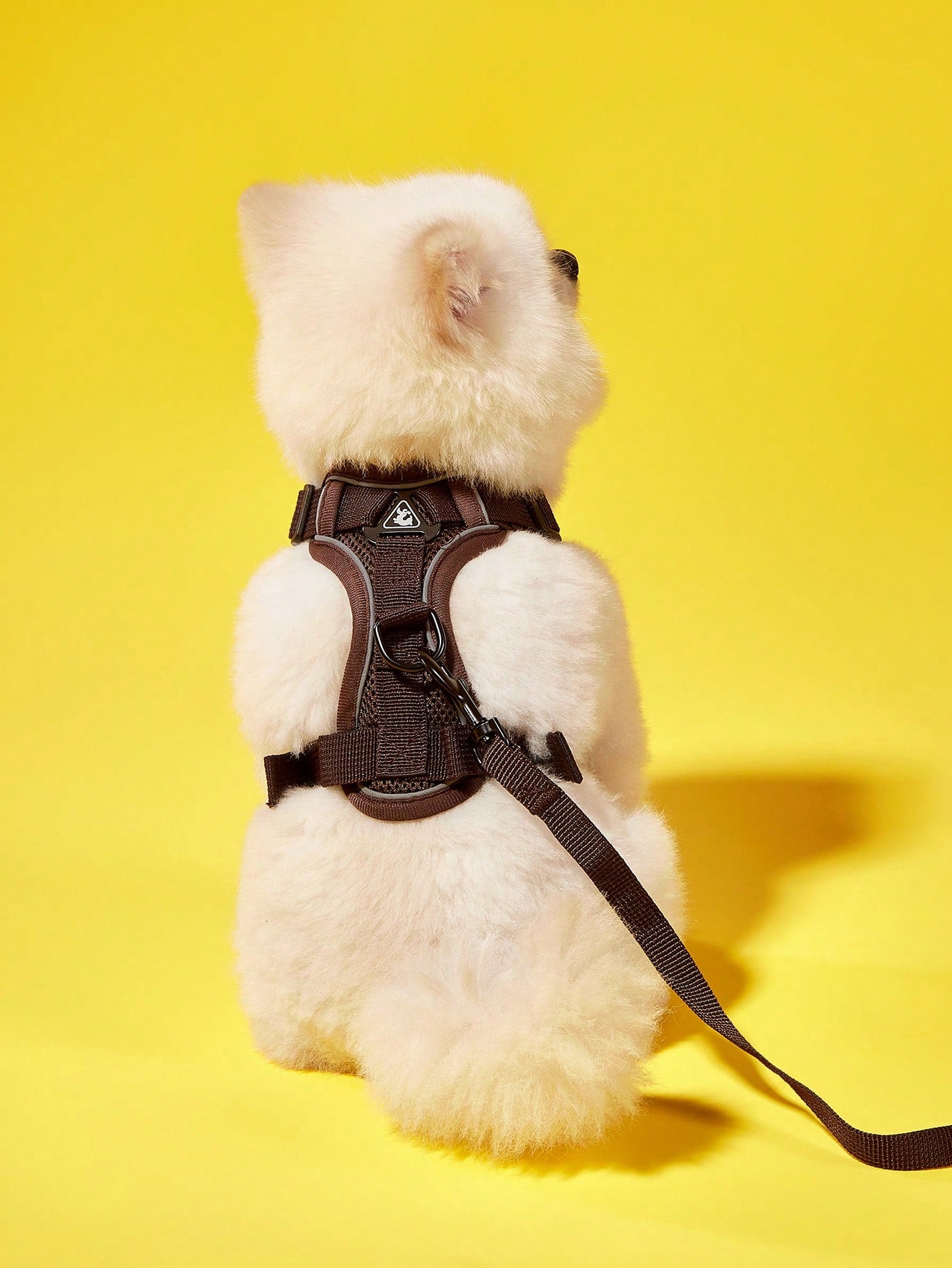Coffee brown reflective pet harness and leash set for cat or dog with adjustable escape-proof soft mesh design