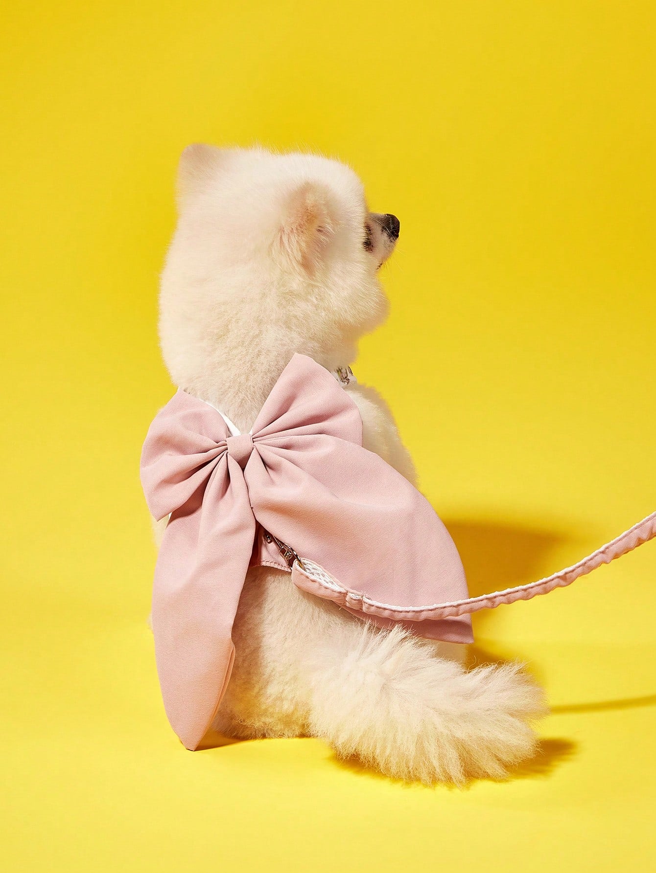 Dusty pink Japanese style 3-in-1 pet harness and leash set with bowknot design and plant pattern for cats and dogs