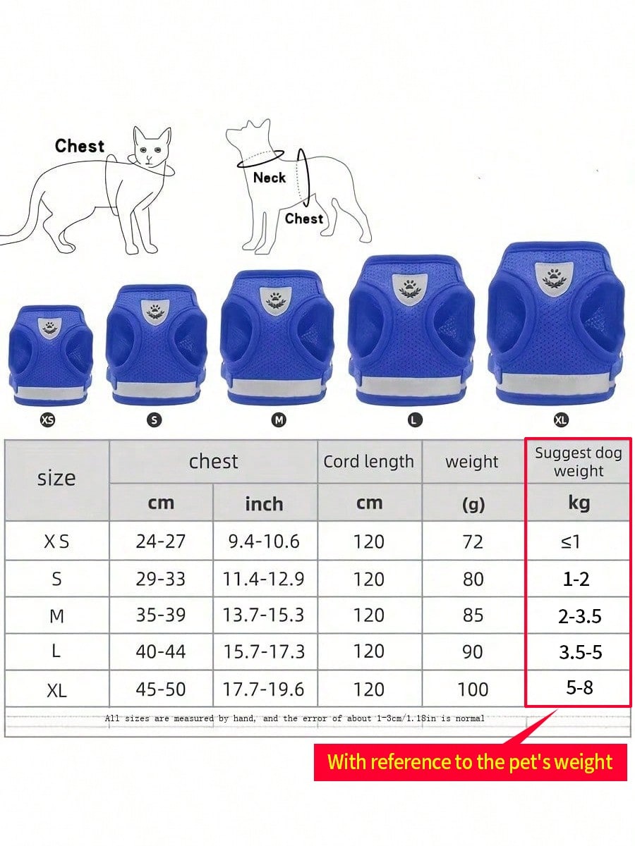 Multicolor reflective polyester vest harness and leash set for cats and dogs with brush and foldable food bowl for outdoor walking and travel