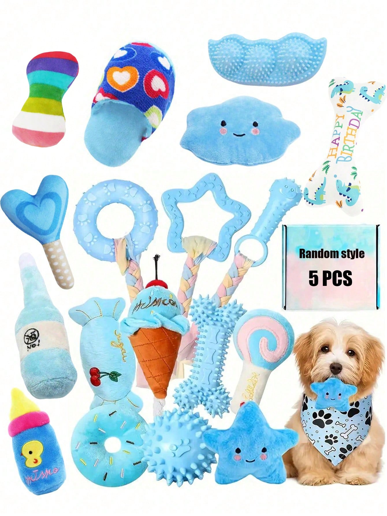 1pc/2pcs/3pcs/4pcs/5pcs/7pcs Pet Chew Toy Set, Dog Toy Set, Teething Toy Set Suitable For Small To Medium Dogs, Durable TPR And Squeaky Chew Toy Series, Interactive Toys, Dog Health Training Toy Kit