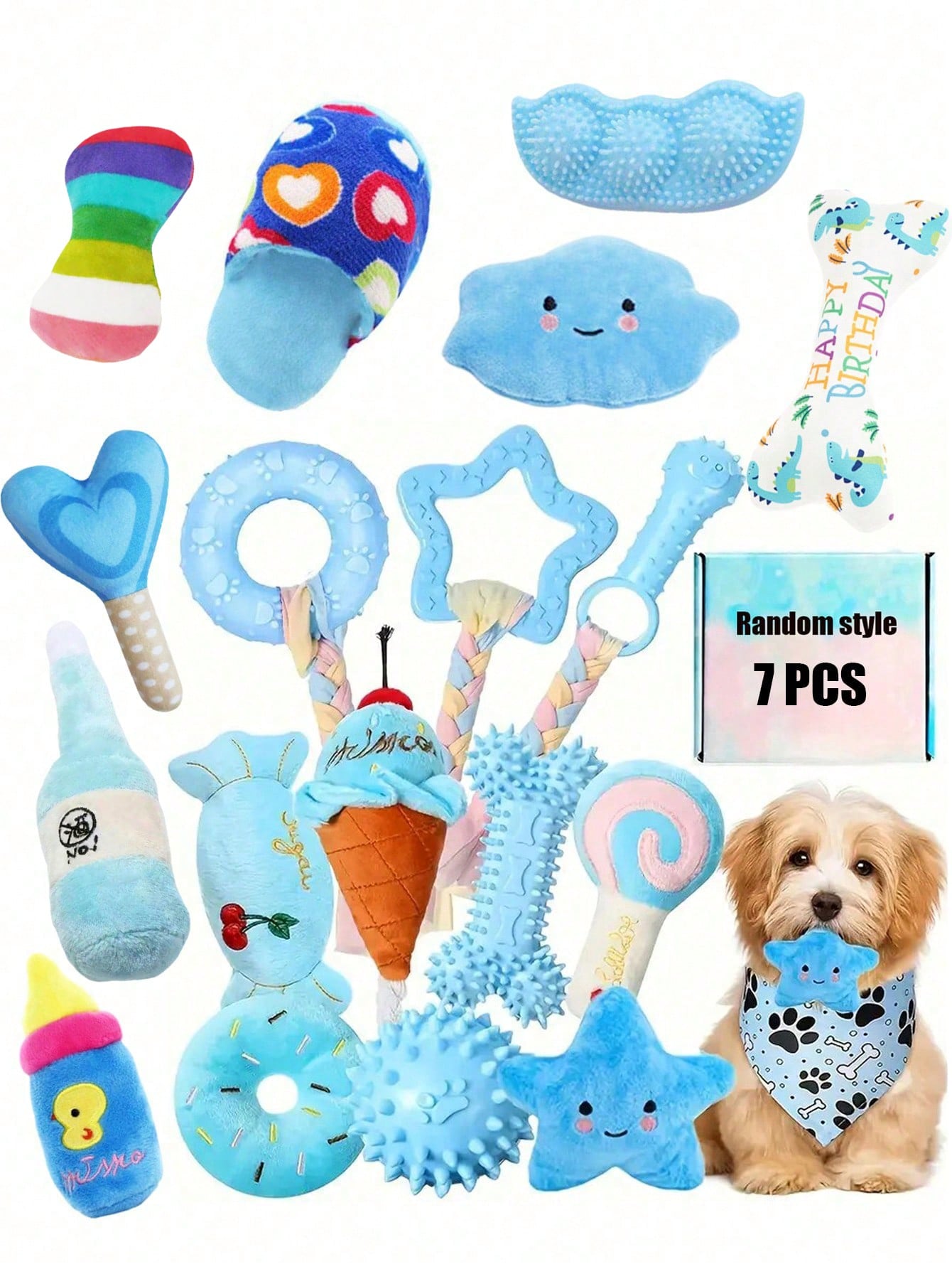 1pc/2pcs/3pcs/4pcs/5pcs/7pcs Pet Chew Toy Set, Dog Toy Set, Teething Toy Set Suitable For Small To Medium Dogs, Durable TPR And Squeaky Chew Toy Series, Interactive Toys, Dog Health Training Toy Kit