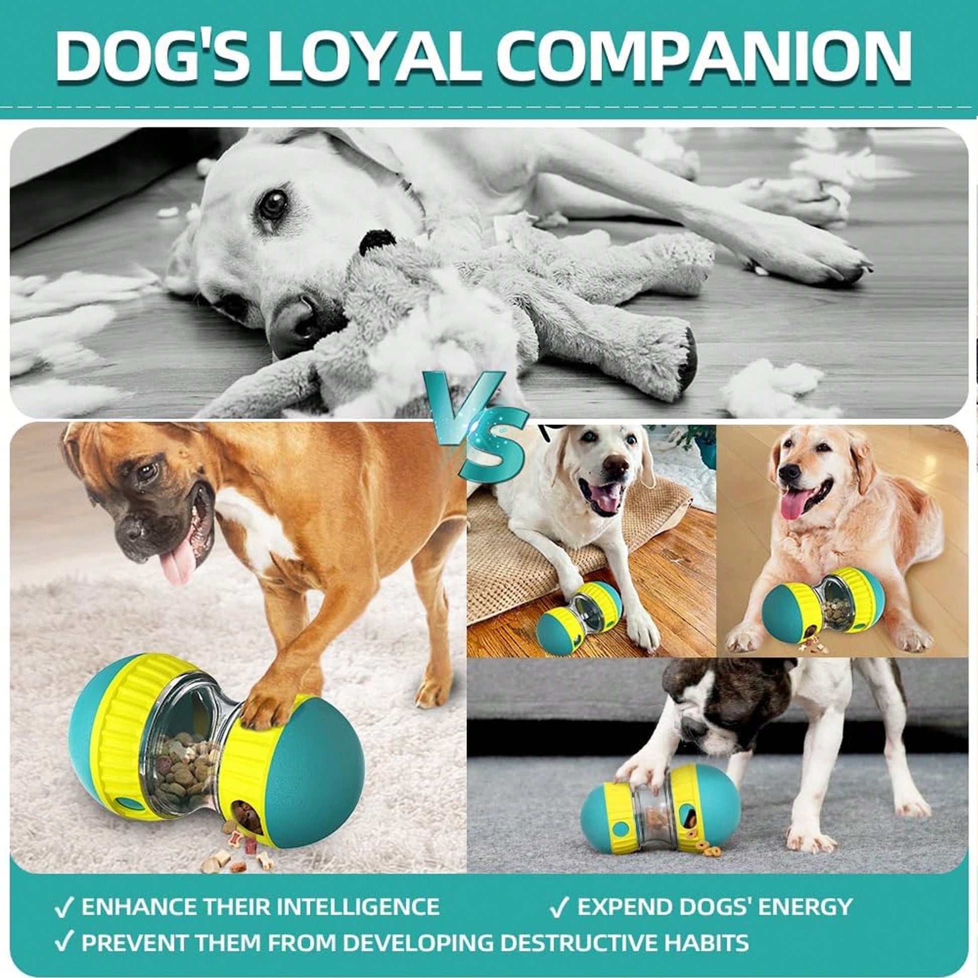 1pc Dog Puzzle Slow Feeder Toy, Rolling Treat Dispenser, Interactive Food Bowl, Keeps Dogs Entertained