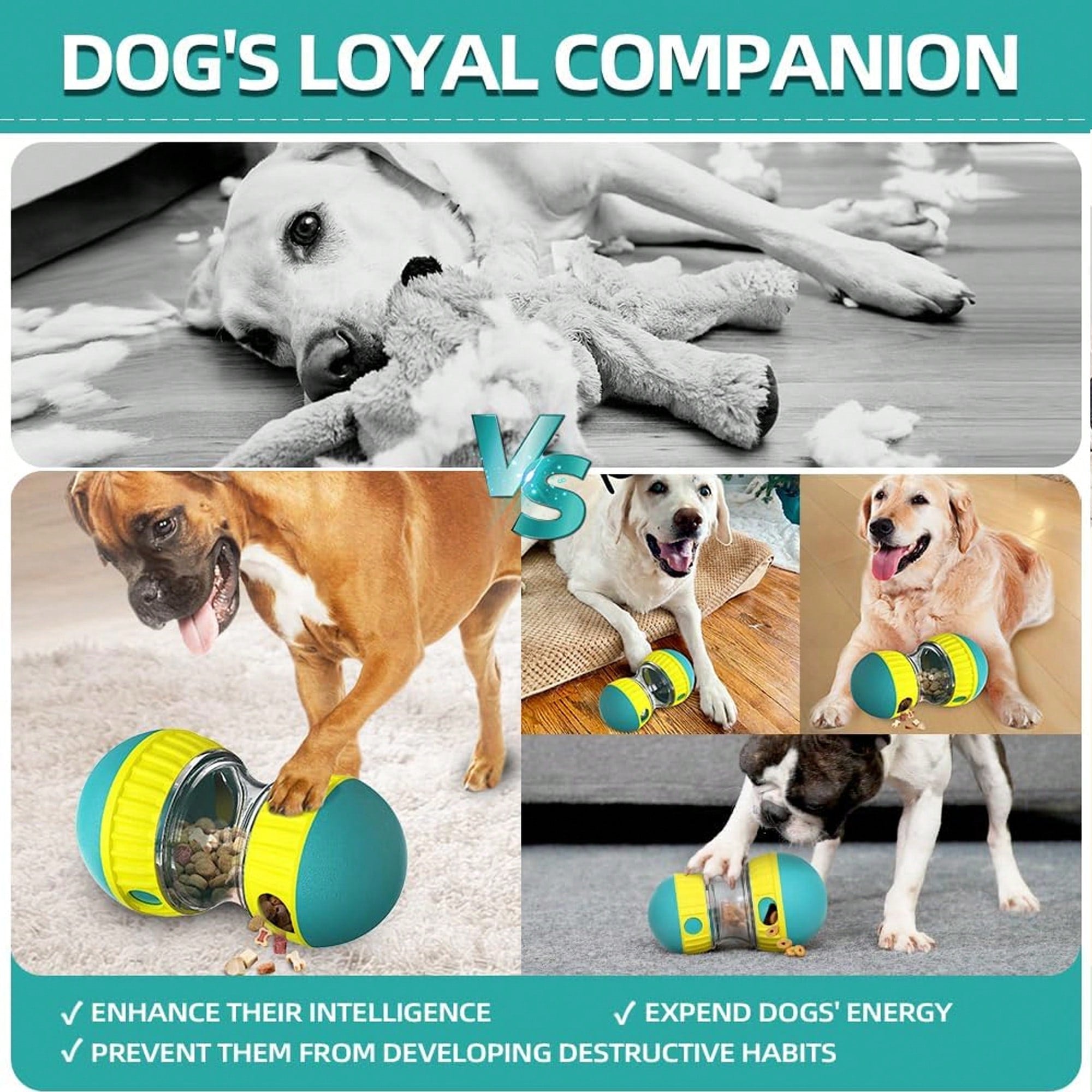 1pc Dog Puzzle Slow Feeder Toy, Rolling Treat Dispenser, Interactive Food Bowl, Keeps Dogs Entertained