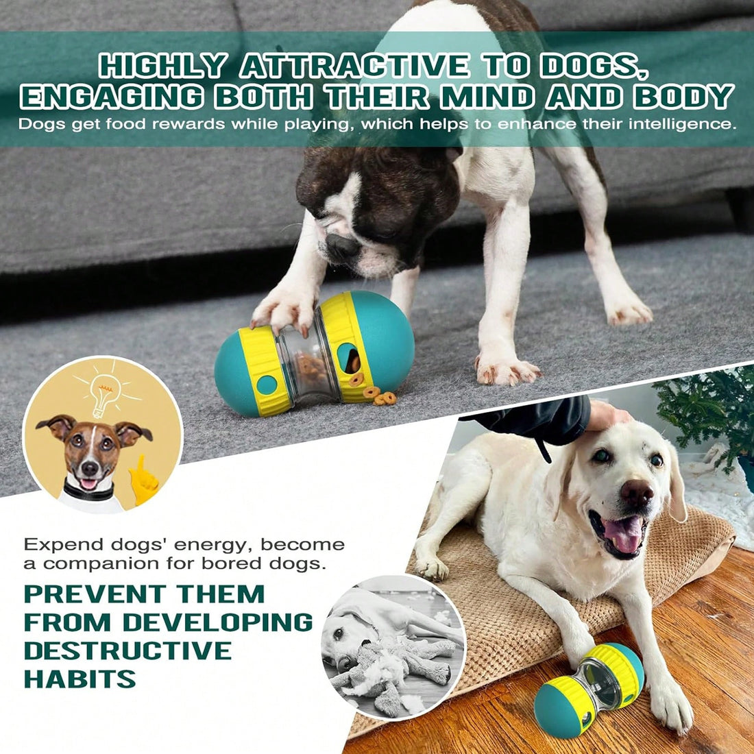 1pc Dog Puzzle Slow Feeder Toy, Rolling Treat Dispenser, Interactive Food Bowl, Keeps Dogs Entertained
