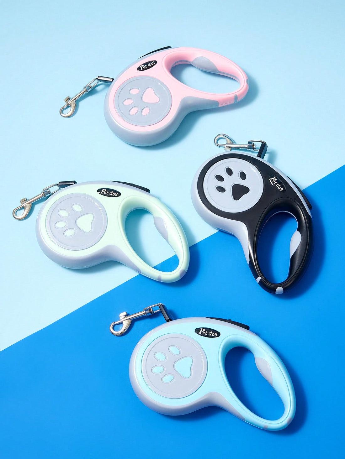Multicolor retractable dog leash with cartoon and colorblock pattern, ABS body, available in 3m/5m length for small and medium dogs