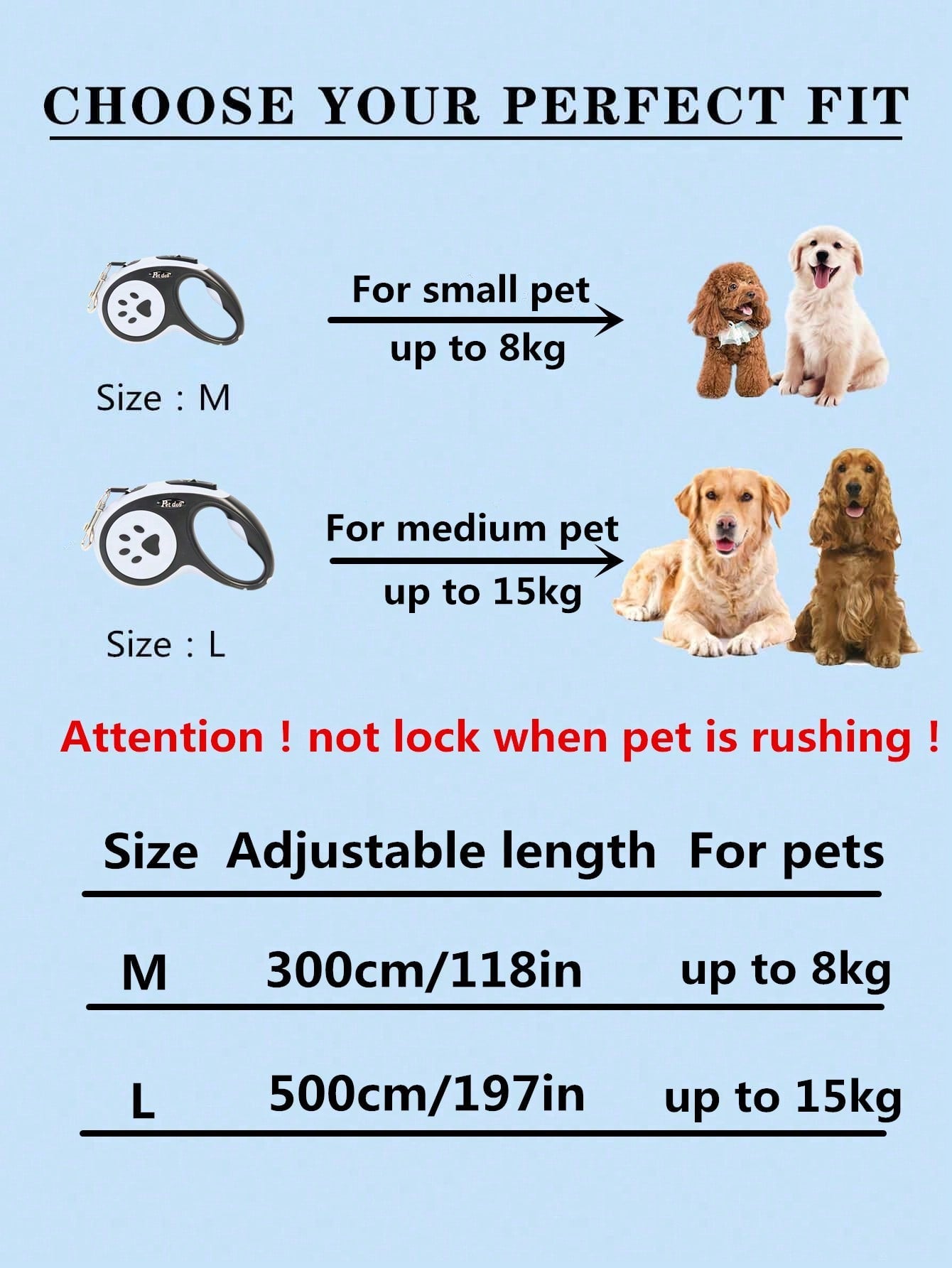 Multicolor retractable dog leash with cartoon and colorblock pattern, ABS body, available in 3m/5m length for small and medium dogs