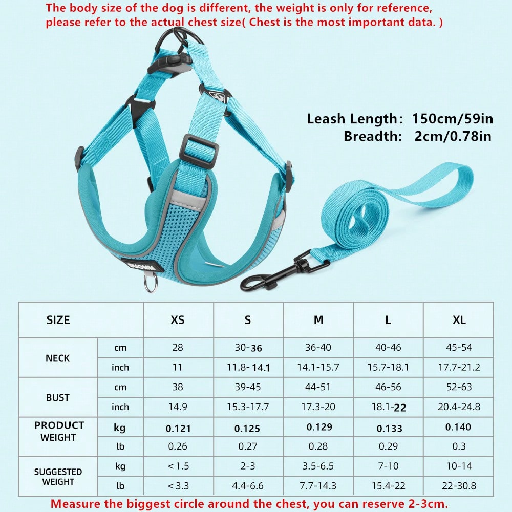 Black reflective dog leash set with adjustable polyester harness and collar, soft breathable mesh design for small and medium dogs during outdoor walks