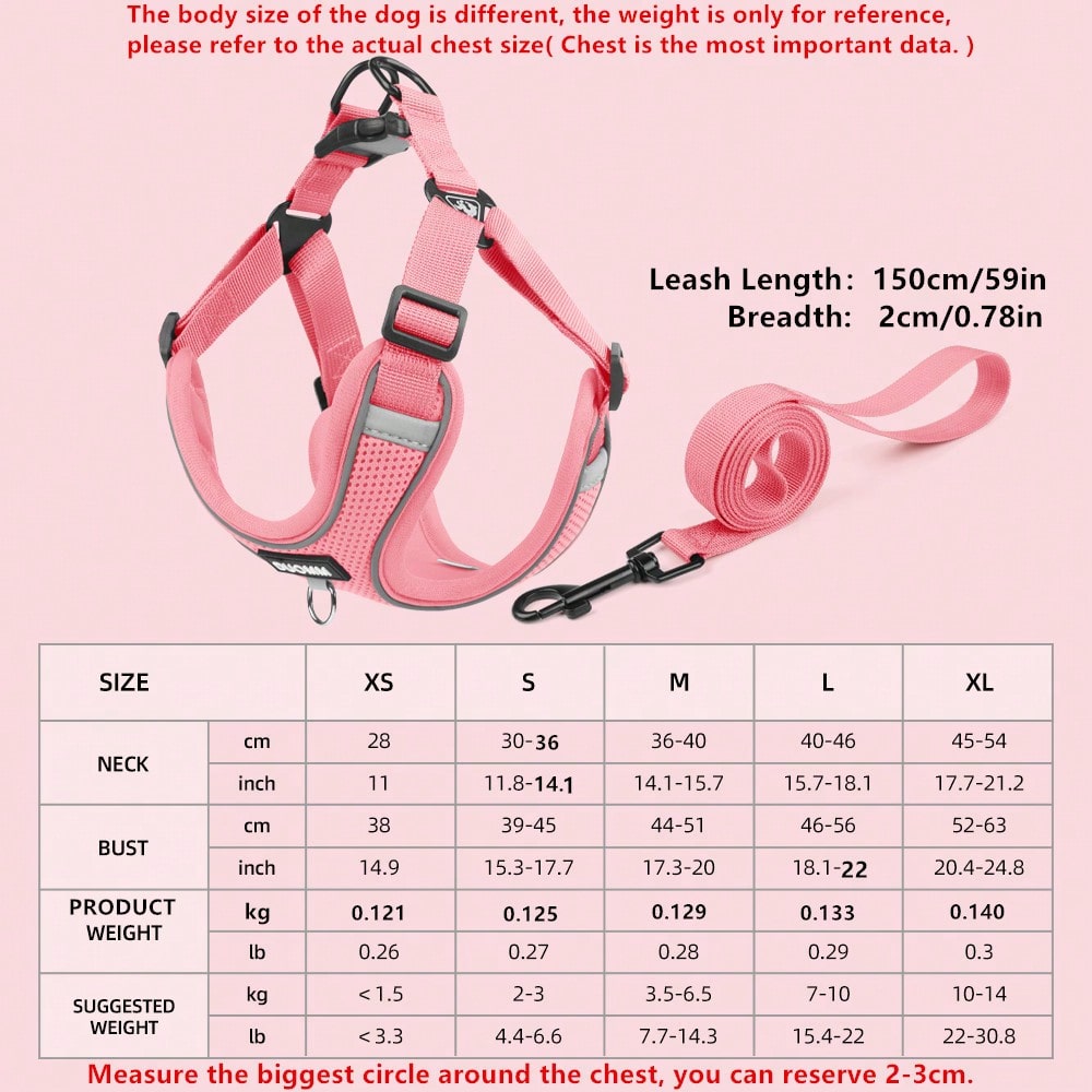 Black reflective dog leash set with adjustable polyester harness and collar, soft breathable mesh design for small and medium dogs during outdoor walks