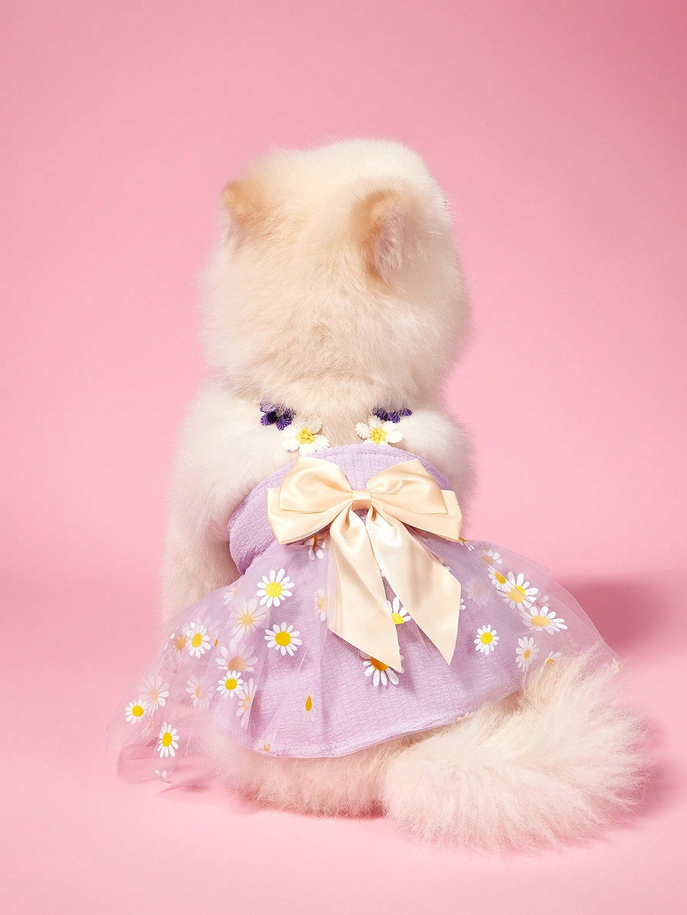 1pc Cute Small Daisy Lace Purple Tulle Bow Dress, Sweet Dog Apparel For Pet Universal