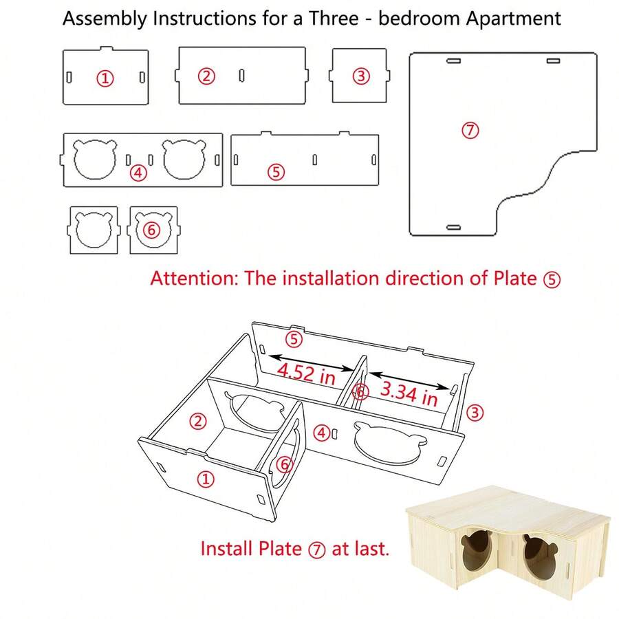 Multicolor wooden multi-chamber hamster house maze featuring 3-room hideouts and exploring tunnels for small pets.
