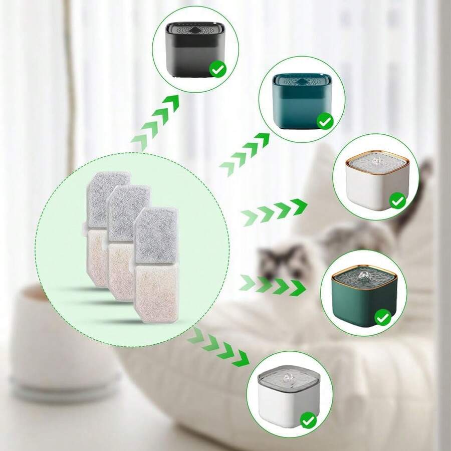 White replacement filter with triple filtration system for cat and dog water fountains