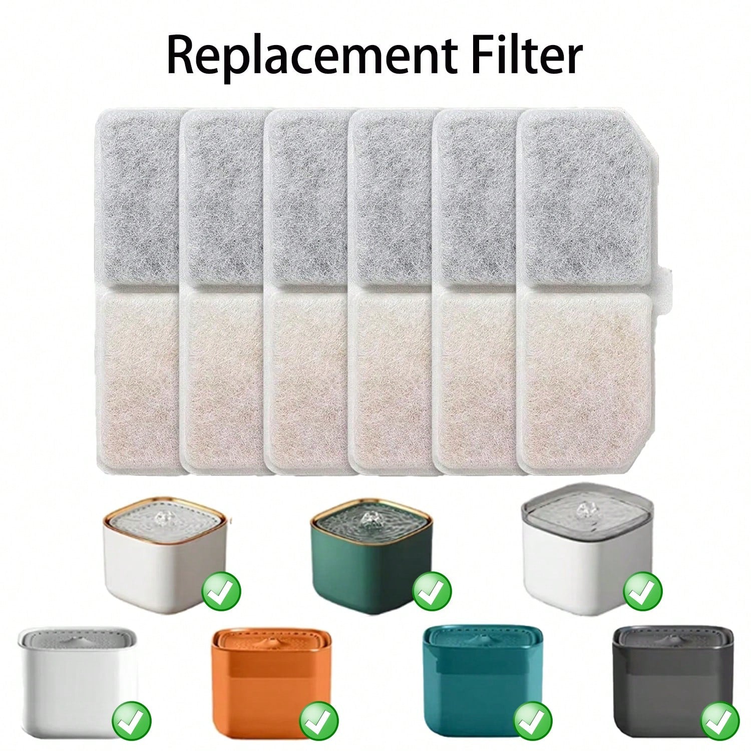 White replacement filter with triple filtration system for cat and dog water fountains