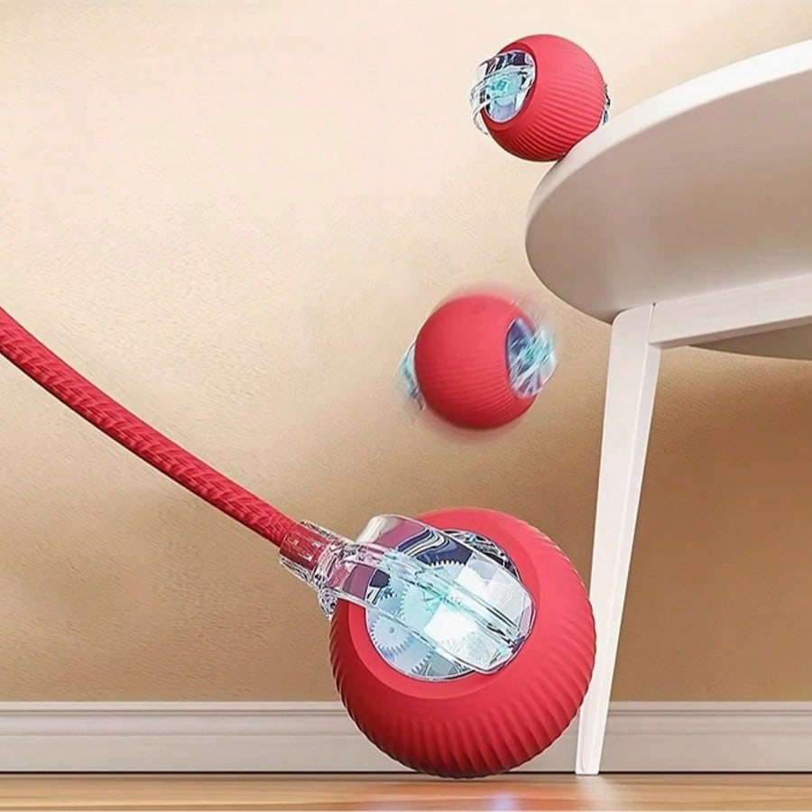 1 Piece USB Rechargeable Interactive Toy Ball For Cats, Auto Electric Rolling Ball As Birthday Gift For Dogs/Cats, Auto Smart Chewable Toy With Tail, Unicolor Smart Ball Tied To Harness, Interactive Cat Ball Toy, Indoor Cat Toy