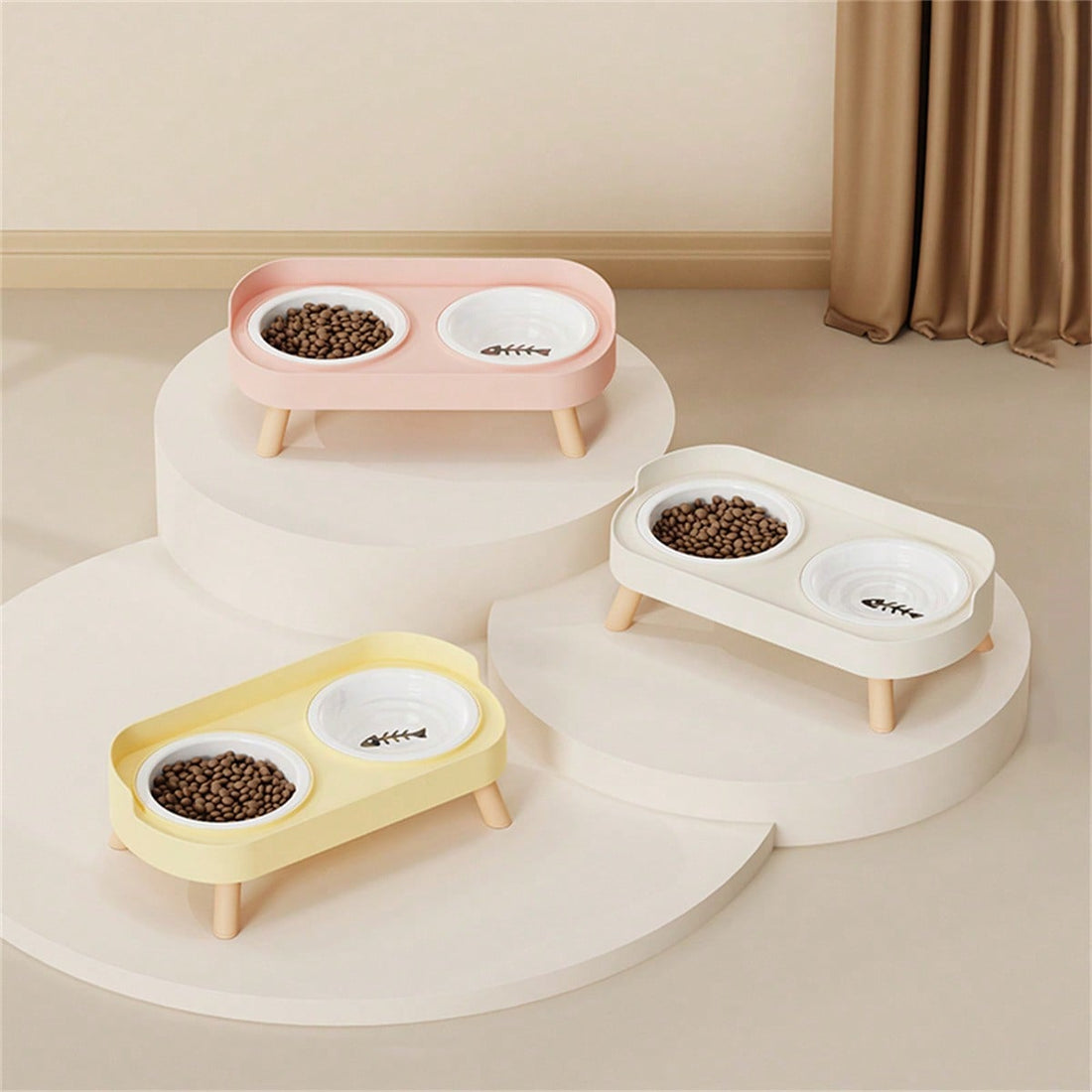 New Cat/Dog Elevated Double Bowls, Integrated Food And Water Bowls On High Stand, Available In Plastic/Stainless Steel/Ceramic, Multiple Colors To Choose For Your Beloved Pets