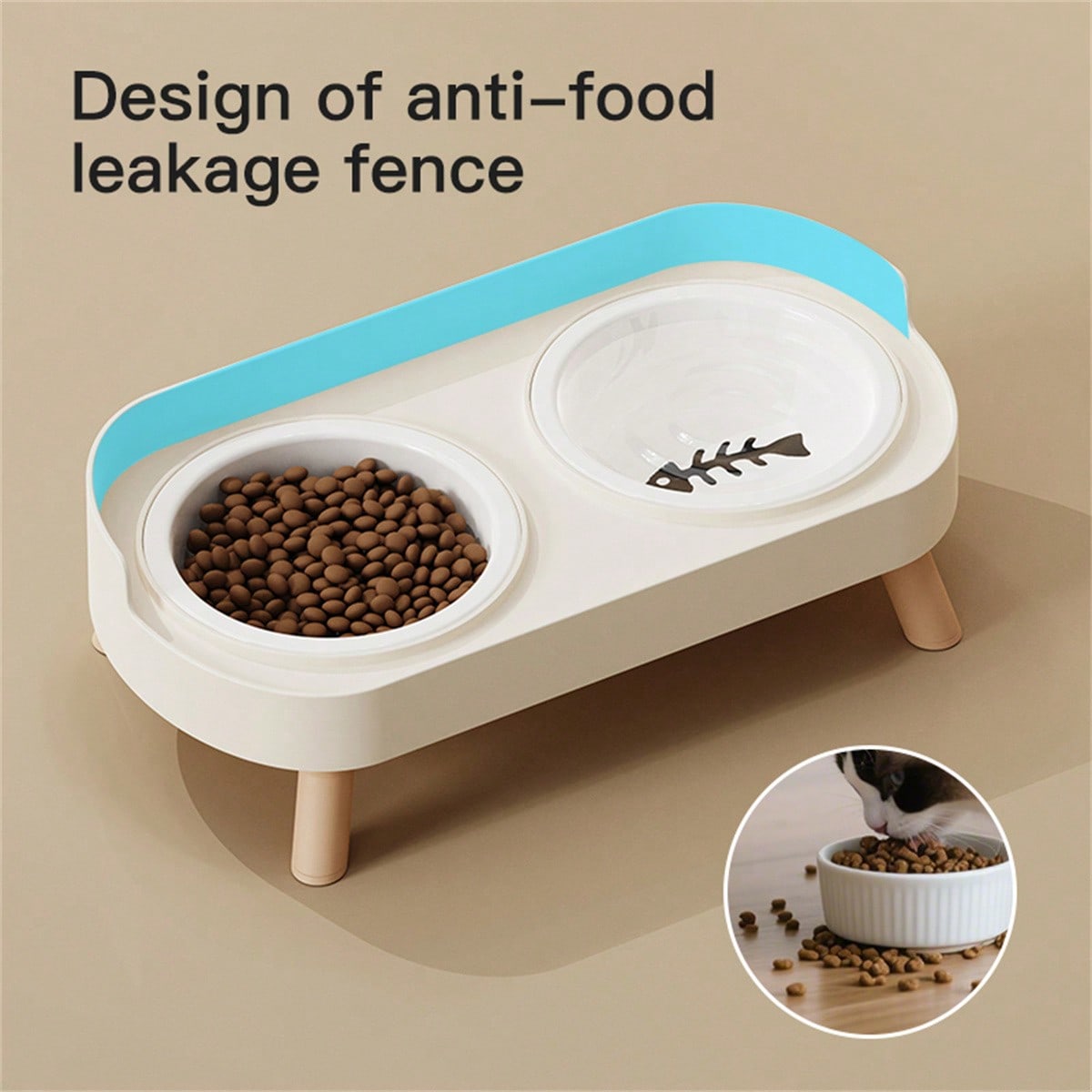 New Cat/Dog Elevated Double Bowls, Integrated Food And Water Bowls On High Stand, Available In Plastic/Stainless Steel/Ceramic, Multiple Colors To Choose For Your Beloved Pets
