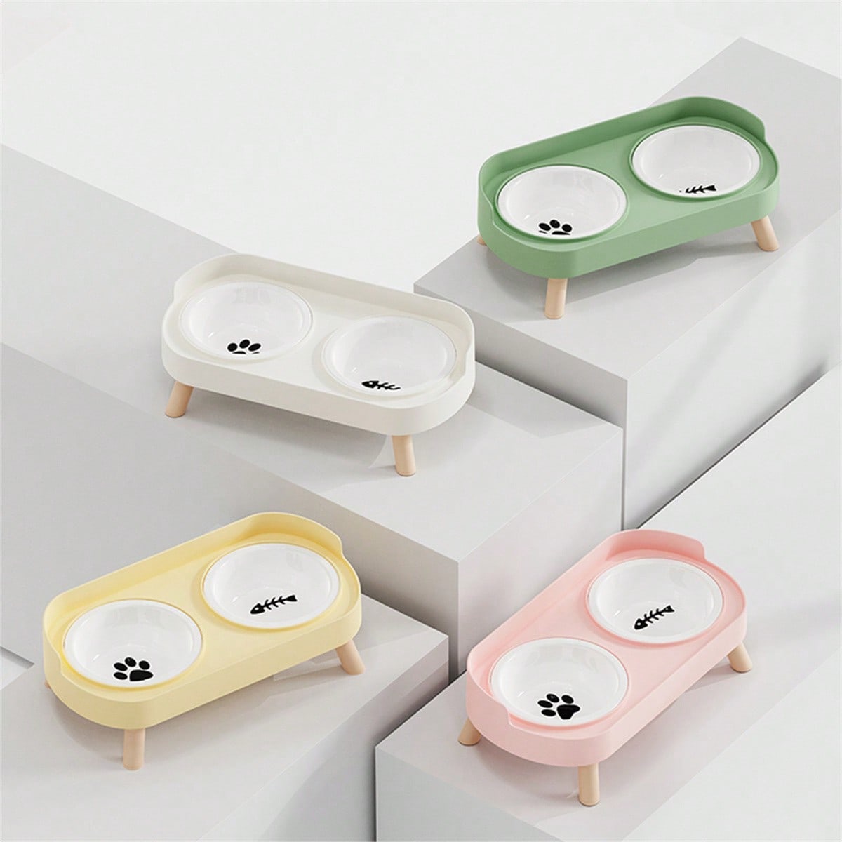 New Cat/Dog Elevated Double Bowls, Integrated Food And Water Bowls On High Stand, Available In Plastic/Stainless Steel/Ceramic, Multiple Colors To Choose For Your Beloved Pets